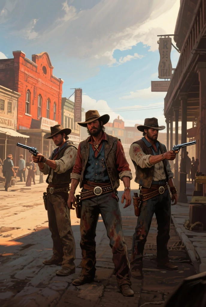 bad guys with bandanas in their mouth stealing a moving train,wild west,villain,smoke,dust,red dead redemption,artwork,3d,4k,detailed,realistic