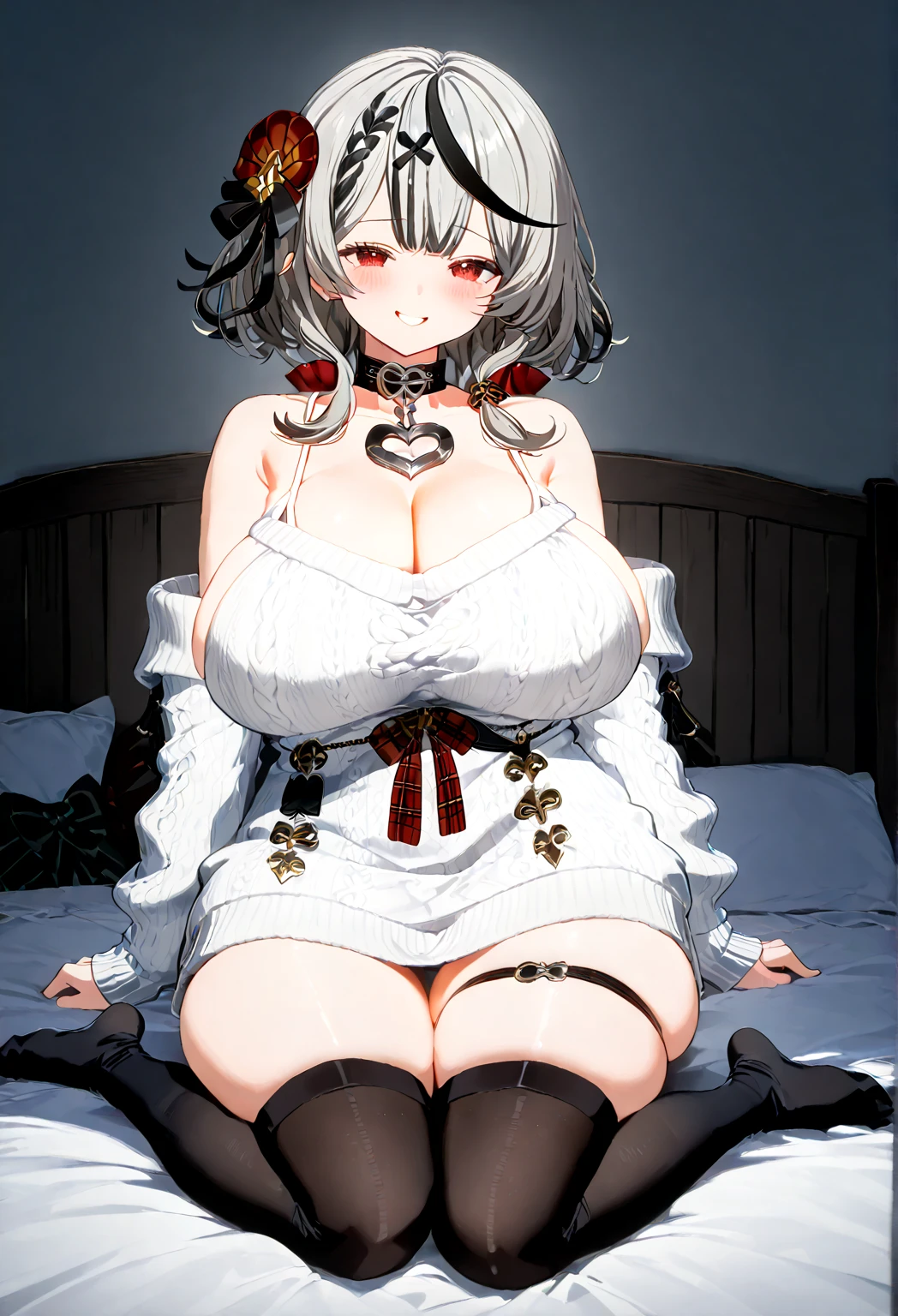 NSFW, masterpiece, best quality, ultra-high-detailed,1boy, 1girl, blush, open mouth, (Nose Blush:1,2), crying, (embarrassed, blush:1.3, ecstasy:1.5, slut:1.5, fucked silly:1.4), (cowgirl position:1.5), girl on top, hetero,
1girl, 1girl, solo, red_eyes, sakamata chloe, garter straps, black fingerless gloves, torn thighhighs, grey hair, hair ornament, multicolored hair, plaid skirt, streaked hair, cleavage, x hair ornament, black hair, red skirt, black collar, white camisole, medium breasts, miniskirt, pleated skirt, black thighhighs, braid, white shirt, black_belt, medium hair, black jacket, plaid_bow, hood_up, long sleeves, off shoulder,, ((best quality)), ((very detailed)), masterpiece, absurdities, (detailed eyes, deep eyes), detailed pupils, bright face, sexy body, big breasts, narrow waist, medium hips, wide thighs, perfect hands, perfect anatomy,
pov, (sex:1.2), (penis:1.2), vaginal, straddling, sweat, looking at the viewer