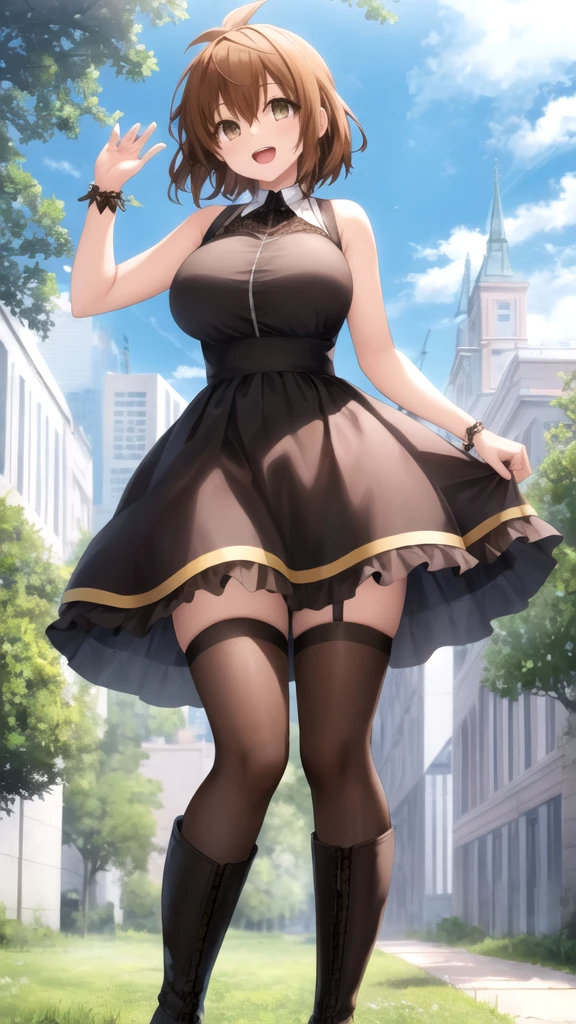 Highly detailed CG Unity 8k wallpaper, Top quality, Highly detailed, Masterpiece, Highly detailed pretty girl, 8 years old, (((lifting skirt by herself))), (lifting skirt by herself)), dynamic angles, sexy pose, blush, lips apart, looking at audience, half body shot, (crowd), (crowded big city)), hair over one eye, immaculate beauty, less revealing maid outfit, classical maid fashion