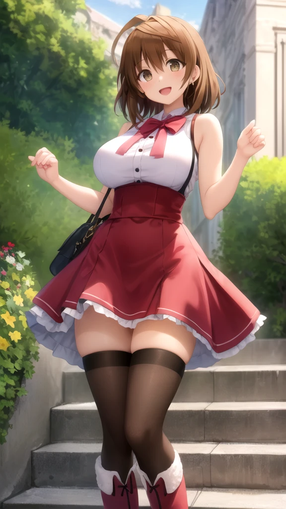 best quality,((((1girl)))),((big breasts:1.3)),curvy,((orgasm,blush:1.3)),sweat,Djeeta_a,blonde hair, short hair, Brien eyes, ((djeeta one piece dress,mini skirt,lift skirt,upskirt,lace panties,white panties,black kneehighs,pussy juice:1.1)),full body,forest,forest林,walking