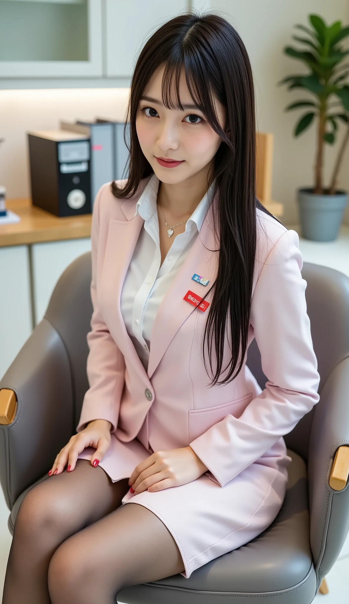 women, 1person, masterpiece, high quality, detailed face, smile, slime body, big eye , <lora:AsianRedFA:1>, beautiful lighting, flight attendant, first class, purple suit, huge breast, beautyful light, welcome