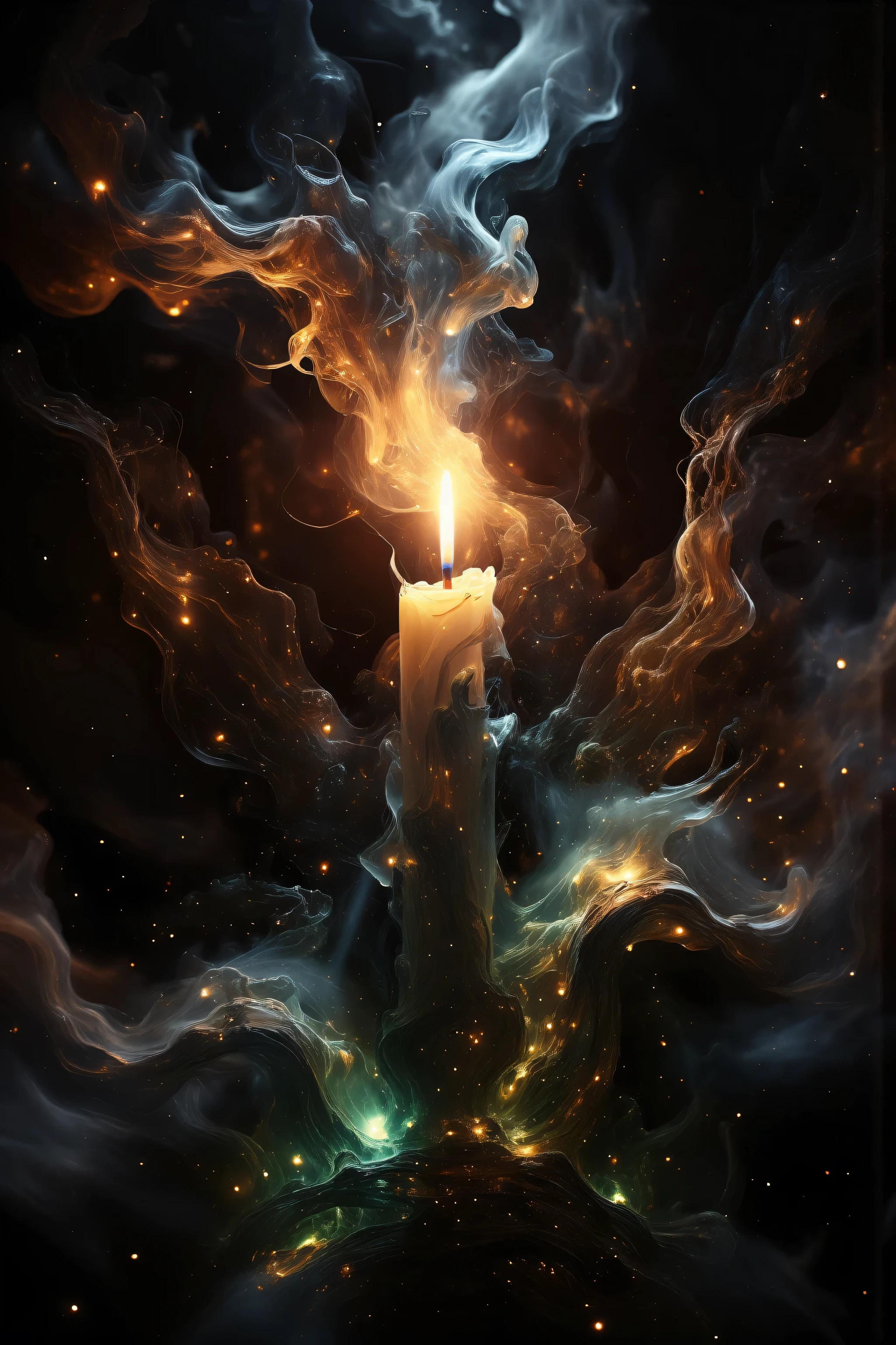 Autumn dreams, night, representation of solitude, a solitary candle, abstract, sci fi, realistic, abstract and concrete concepts coincide, words are not enough, sfw, sadness, relaxing ambience