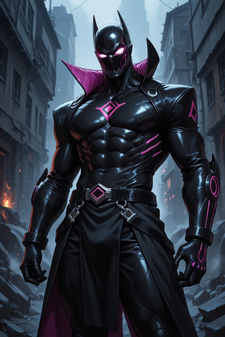 a super strong game boss extremely muscular, angry expression sinister very bad, wearing a stylish suit.