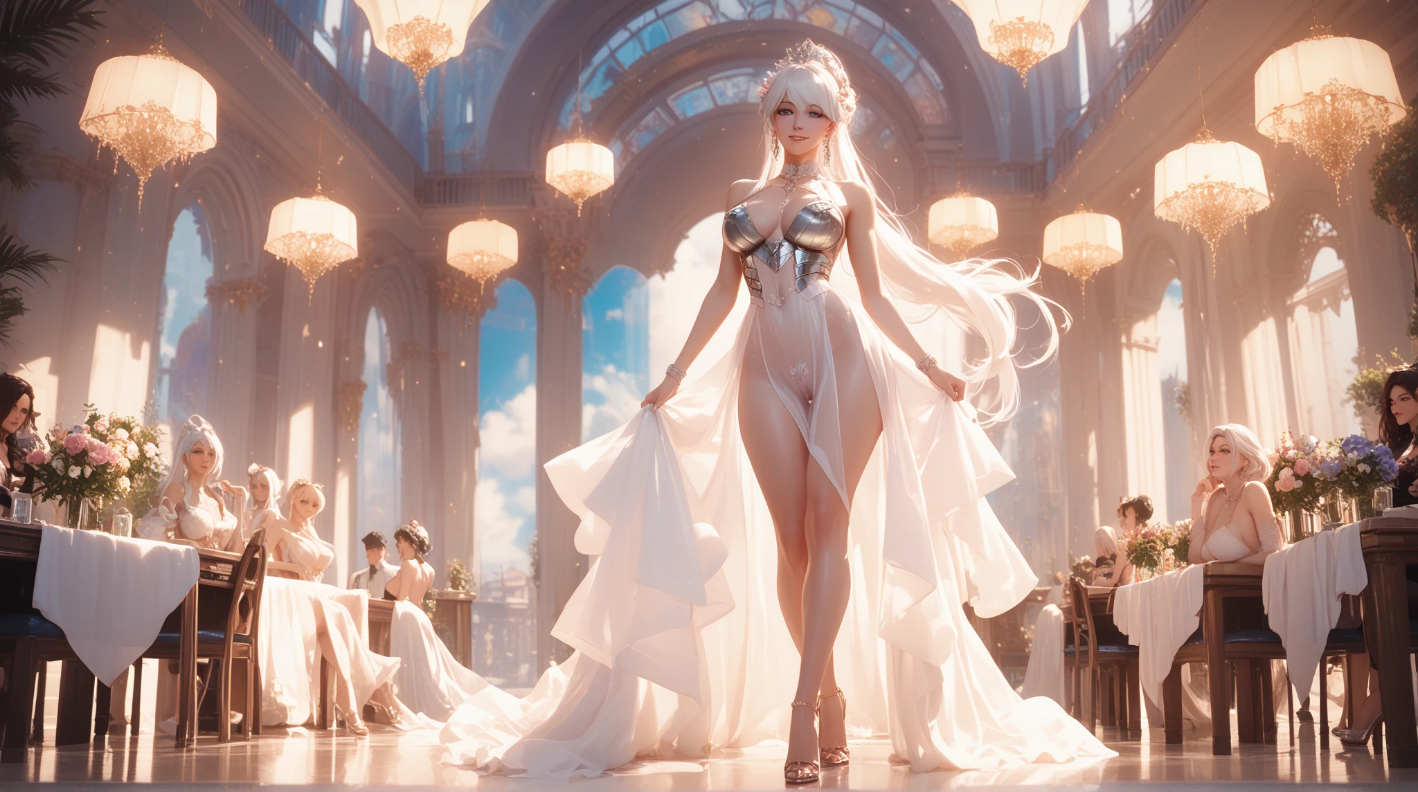 butt), (bedroom), (Sexy Girls), masterpiece, best quality, 1 girl, Bangs, blush, Chest, clavicle, Eyebrows visible through hair, (Gradient green hair), Jewelry, Long hair, Looking at the audience, Bright Eyes, ring, (solitary), illustration, fashionable, miss, Strike a pose, background, element, confident, Express, Accessories, majestic, striking, key point, Dynamic poses, ((plump)), (Fishnet stockings))Woman in transparent dress,Viewer,(((Full breasts, Keeley University))),Slim waist,(Navel exposed,Bare waist), Long hair, extreme detailed details, Detailed fantasy art, Stunning character art, Beautiful and exquisite character art, Beautiful transparent dress, Very detailed, Large Breasts，饱满Chest，Golden ratio figure，Perfect body，Ultra wide-angle shooting，Full body shot，Body close-up，Full body shot，Wearing a pleated tulle skirt，柔和动漫illustration, 柔和的深色background，Fujifilm XT3 Clear focus, f 5.6, High Detail, Clear focus, Dramatic, (Wearing openwork clothing), (Looking at the audience:1.8), (Natural light), (Tempting)translucent, Good velvet quality, Compared, Divine Light,, Silver hair, 天空background, Absolute Strength,Female angels，Girl in sexy silk,，Large Breasts，饱满Chest，Golden ratio figure，Perfect body，Ultra wide-angle shooting，Full body shot，Body close-up，Full body shot， Wearing a tulle dress, Model shooting style, Large Breasts，饱满Chest，Golden ratio figure，Perfect body，(Extremely detailed CG 8k wallpaper unit), The most beautiful artistic photos in the world, , 8K Ultra HD, ) on the beach，Lazy gesture，Charming and seductive expression，best quality,masterpiece,Ultra-high resolution,(Practical:1.4),original photo,Ultra-high resolution