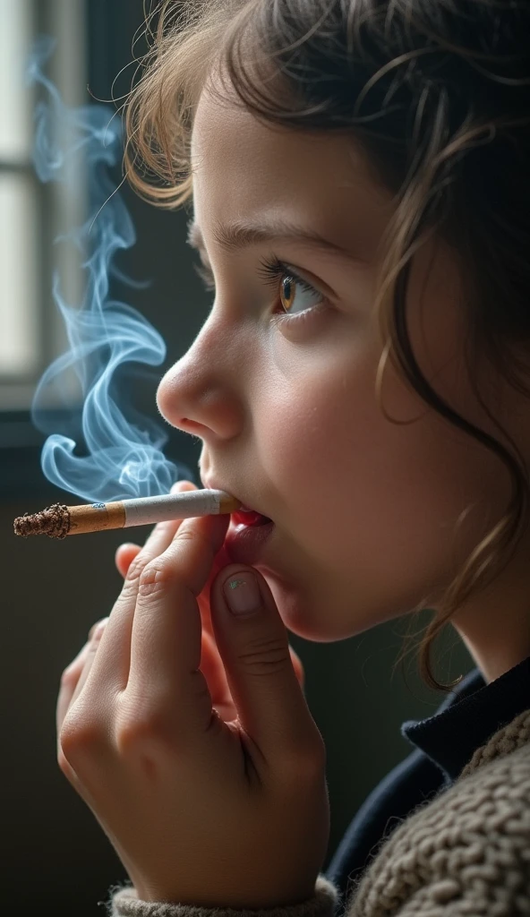 photo of a BLONDE CHILD KIDS in a red dress holding COLORED TEST TUBES WITH SMOKE FROM SCIENCE LABORATORY.