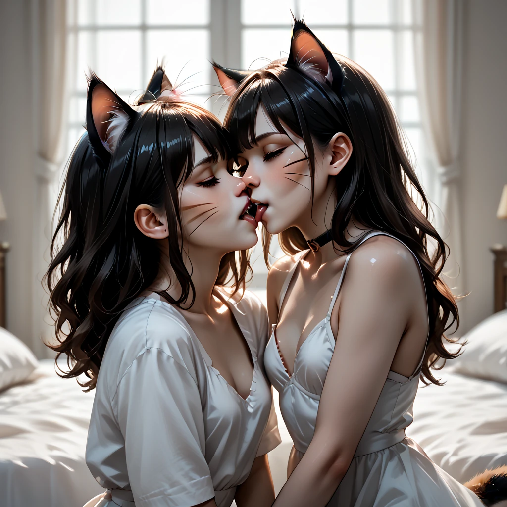 Two cat girls kissing