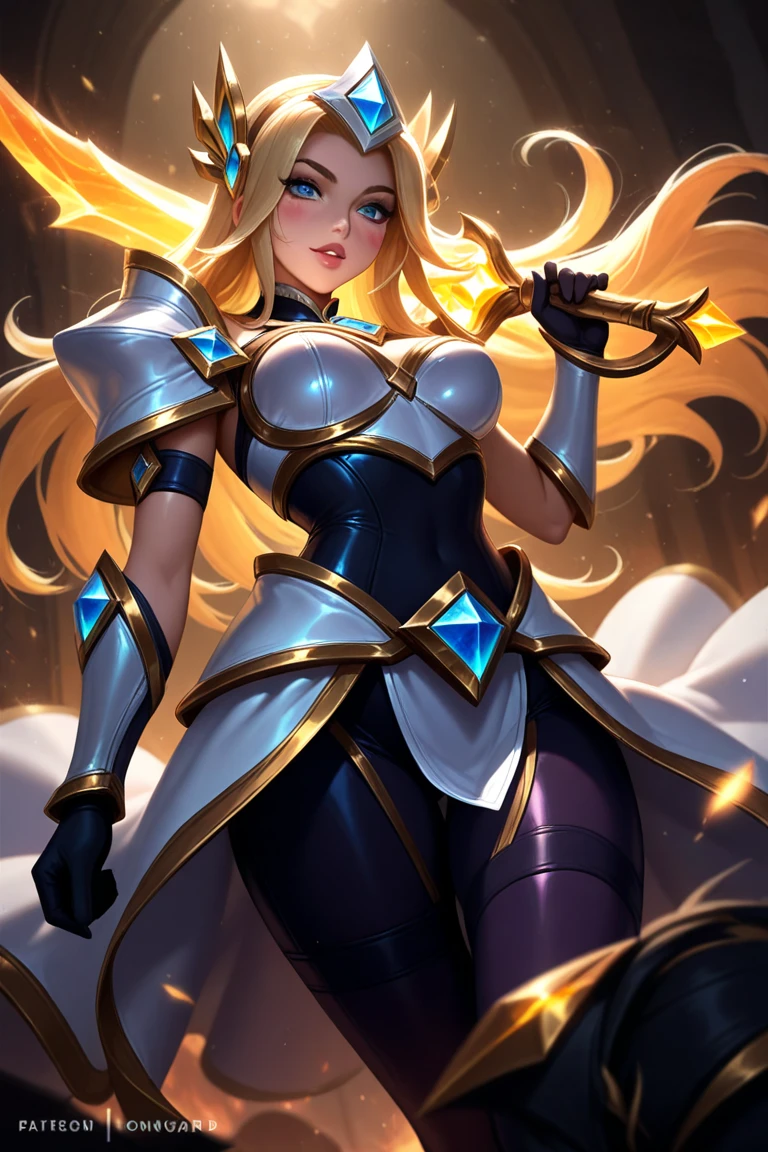 ((Layla from mobile legends: 1.5)),a close up of a woman with a gun in her hand,l,masterpiece, best quality, high quality, complex details , wearing swimming suit, in swimming pool, thicc thighs, huge breasts, ultra details, photorealistic,((2 ponytail: 1.4)), yellow hair, yellow eyes,CG details, super quality, UHD, glow