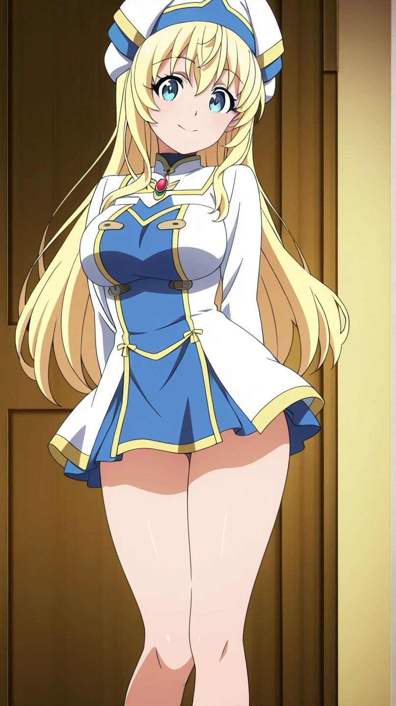 ((( a delicate femboy character))), (((very long blonde hair))), (very expressive big blue eyes), (((alone))), (gorgeous face), full body, (((masculine chest))), wide hips, (((thick thighs))), perfect ass, wearing a white lingerie, white heeled shoes, inside a castle, blushing, (((anime art style))), (masterpiece)
