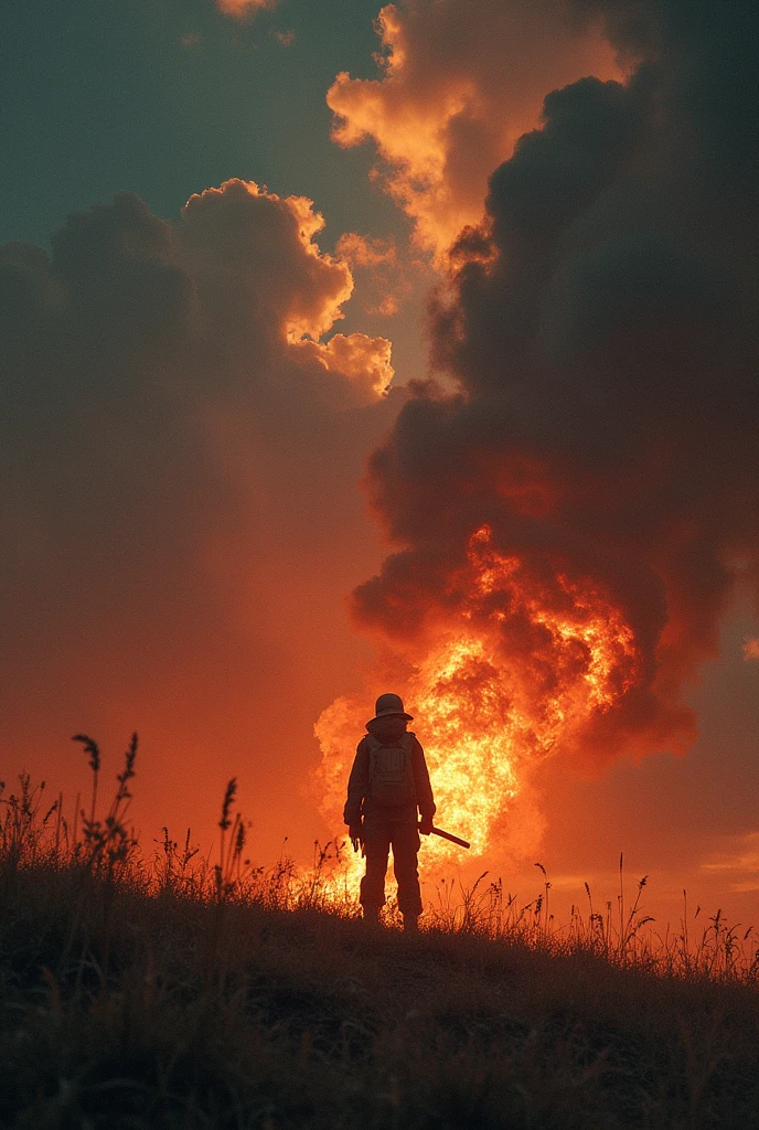 (intricate details:1.22), hdr, (intricate details, hyperdetailed:1.2), cinematic, intense, cinematic composition, color grading, focused, nsfw, naughty, full body, backlit silhouette, embers after grass fire, cosmic