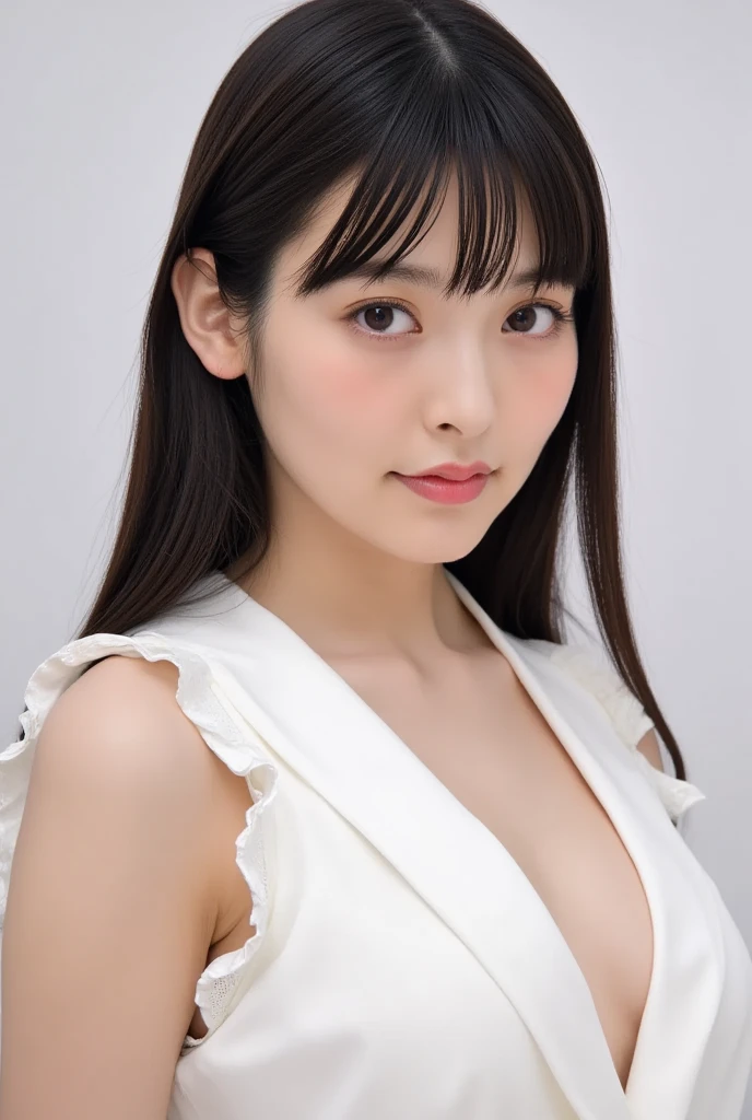 masterpiece, highest quality, 4K, Ultra-high resolution, mishoujo, Painting, Beautiful eyes and fine face, figure, Beautiful details, high resolution figure, Shine_white_particle, One girl, Small breasts、Large Breasts、High 、Japanese、Japanese Idols、A kind smile、