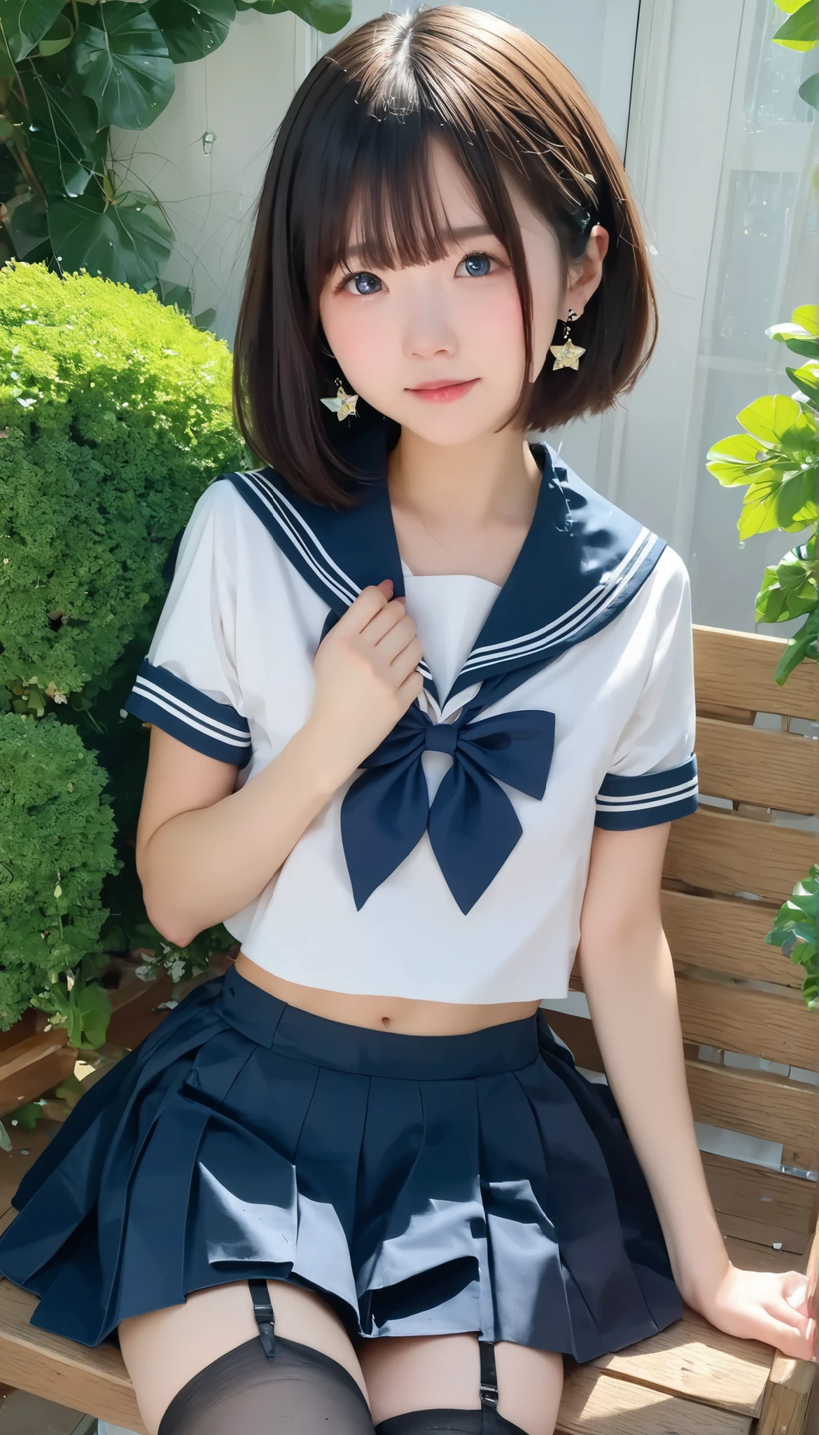 sailor suit , college student , young, cute girl,masterpiece,4K,8k,16k, skirt for ears :1.5、 black stockings、 black garter belt 、Love Across Time and Space