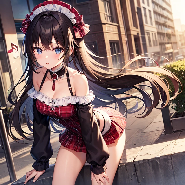 18 yeas old, girl, black hair, long hair, slim, big tits, narrow red eyes, cute, cat ears, (embarrassed, blush:1.2), (think:1.2), (smile:1.3), sailor uniform, See-through, ribbon, fishnet, garter belt, frills, Kneesocks, high heels, blue rose, headdress, frontal, standing, spread legs, crowd, centet of attention, festivals,