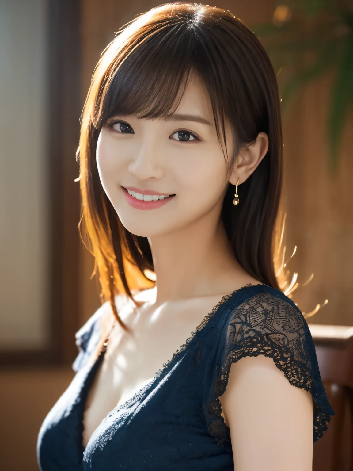 Tabletop, highest quality, shape, Very detailed, In detail, High resolution, 8k wallpaper, Perfect dynamic composition, Beautiful details, dress,Medium Hair, Center of chest, Natural color lip, Random sexy poses,smile