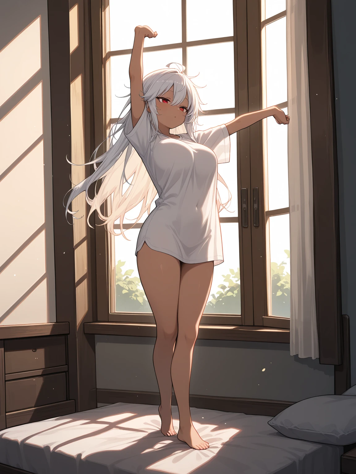 ((32k)), ((best quality)), ((ultra high res)), ((HDR)), ((UHD)), ((extremely detailed CG)), ((unity 32k wallpaper)), (masterpiece, highest quality:1.2), 1 Girl, alone, Cute Girls, Are standing_Split, Long Hair, Beautiful white hair, Cute white dress, Cute white underwear, church,