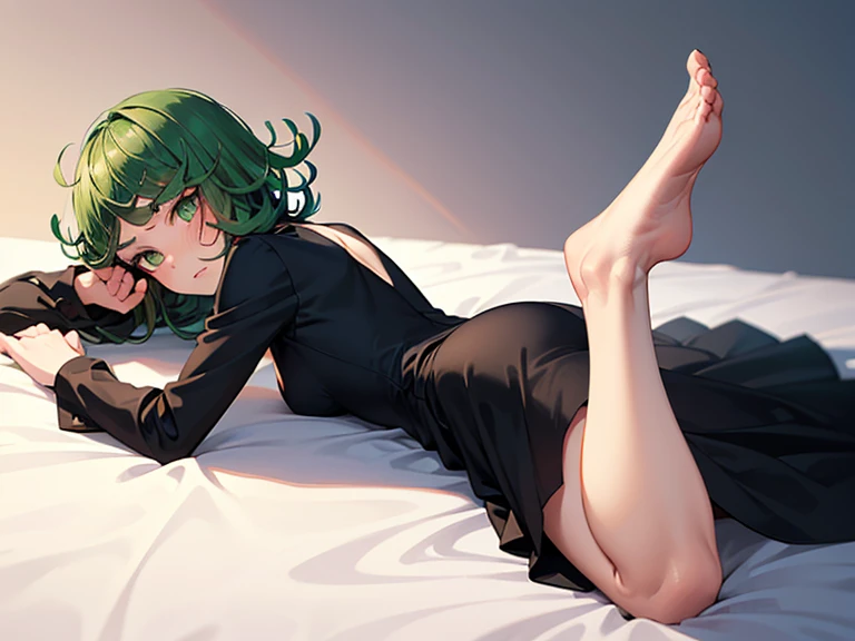 ((top quality, 8k, masterpiece: 1.3, ultra hd, high quality, best quality, high definition, realism)), sharp focus: 1.5, Beautiful woman with a muscular body, green hair, Tight clothes that reveal her body shape And the shape of the nipple, Small breasts, Abs, Arm muscle, Sexy and seductive pose On bed, thighs wide open, pubic hair, The pubic shape looks detailed.