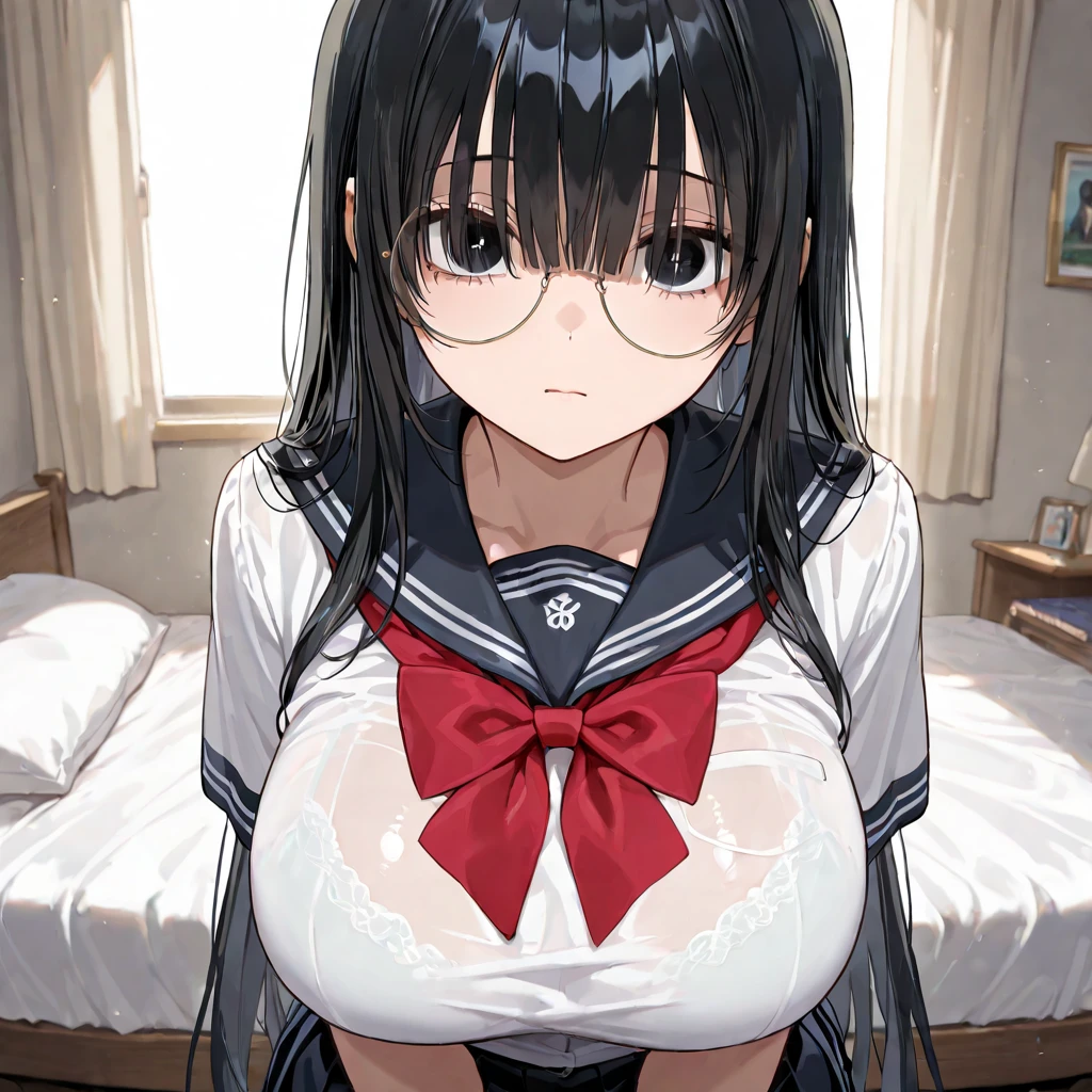 high school girl、Baby-faced beautiful girl、Black Hair、Big breasted body type、Flushed Cheeks、Sigh、Inside the Japan house、Lying on the futon、Half-undressed school uniforms、Both hands are tied with rope、masochist、pubic hair、Erotic atmosphere、Immoral scene、Sweat、Bukkake、Huge load of cum on skin、Estrus、