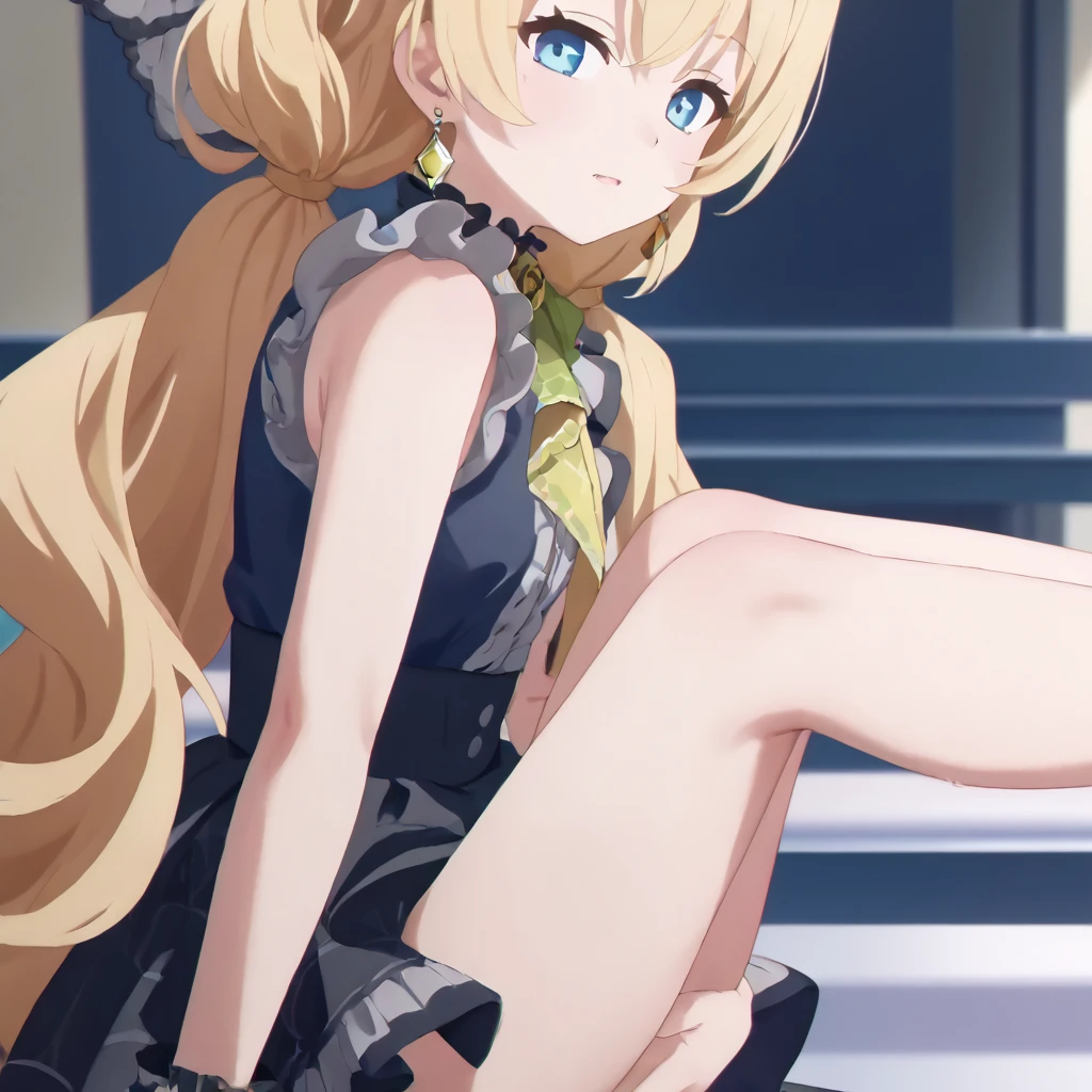 masterpiece, best quality, high detailed, 1girl, floating hair, dynamic angle, long hair, blonde hair, green eyes, beautiful detailed eyes,