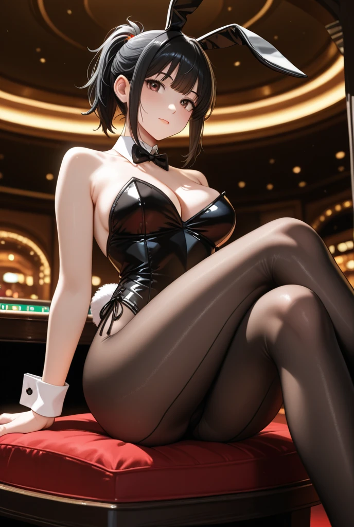 NSFW,Subaru Ozora,Playboy Bunny,Fishnet tights,(Perfect hands),(Perfect Anatomy),(masterpiece),(highest quality),Embarrassed,blush,casino