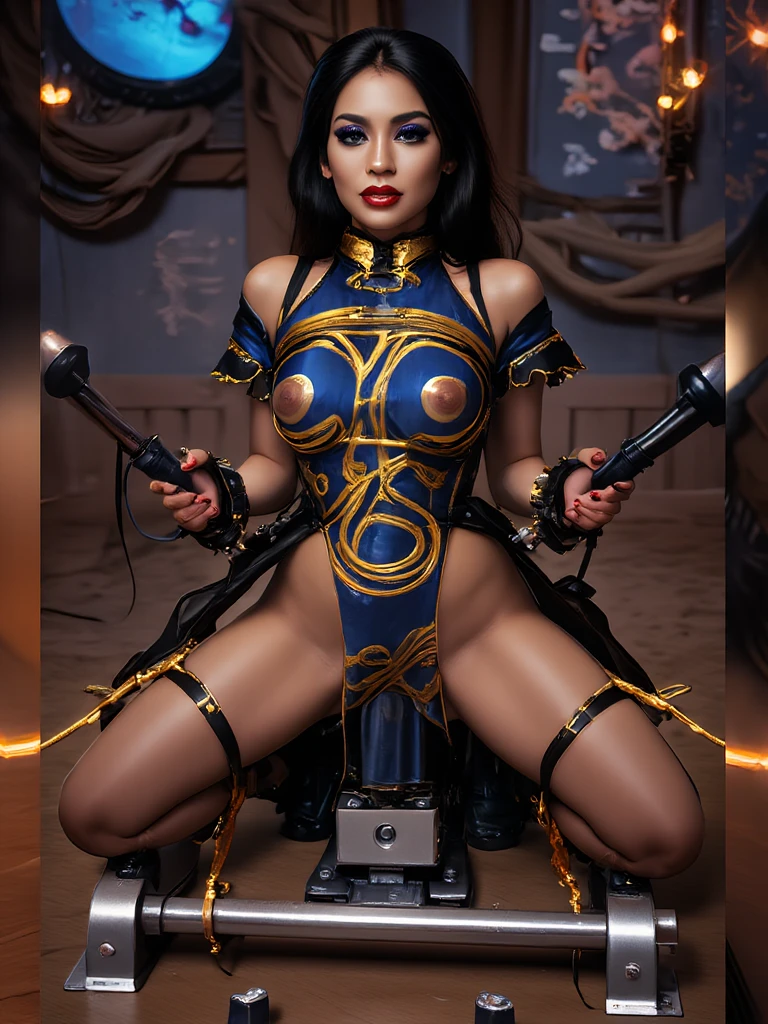 Sexy black long-haired female warrior,Wearing a naked,full bodyesbian,Pose from head to toe,the feet,Big breasts and big buttocks,Big breasts and fat buttocks,Camouflage oil paint,Chain-bound,arma,combats