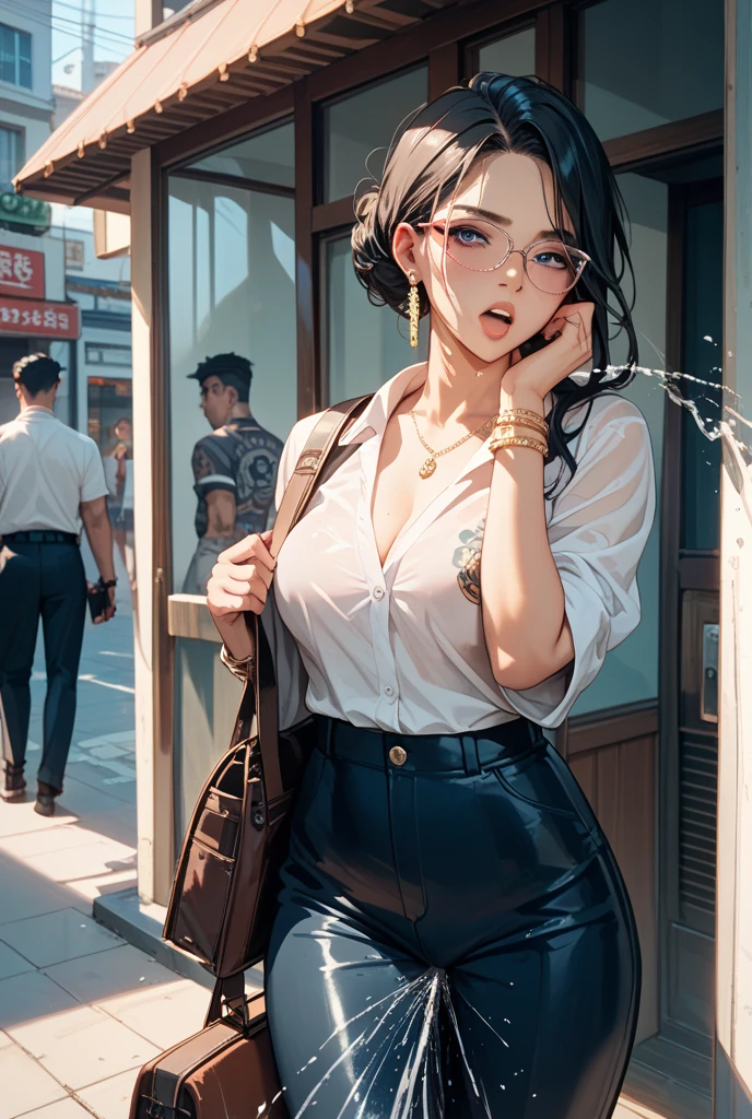 (Best quality, 8k, masterpiece), (a pretty girl, pure black long hair, princess cut, Hime hairstyle, hair edges are neat, big eyes: 1.2, long eyelashes, delicate makeup: 1.2, blush), (delicate watch, delicate necklace, large earrings), (caught in the subway train, standing, subway station etc.), (fashionable outfit, leopard print shorts on the outside, white T-shirt on the inside, Nike, black fashion sunglasses hanging on the clothes), (medium chest, stiff), ( Black Oil Glossy Clear Pantyhose), (High-waisted Skirt), Light Ripen, Royal Sister, Best Light, Best Shadow, Movie Lighting, 28 Years Old, 1girl, Acura, (Real Skin, Supple Skin) Ray Tracing, Unreal Engine 5, Reflective Skin, Digital Illustration, Game CG Characters, Supermodel, (Kpop, idol), (Body Edge Light, Colored Light Sources Around), Wind Blowing Hair, Listening to Songs with Headphones, (Looking at the Camera with a shy smile, happy expression), (thin waist, wide hips, buttocks), close-up