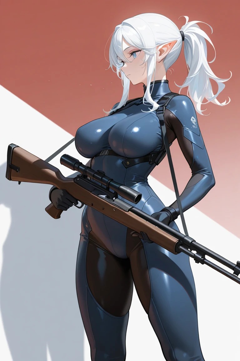 ((Masterpiece, highest quality; 1.3)), super quality, beautiful detail, super detailed, extra fine, 16K, exquisite, absurd, high resolution, beautiful background, detailed background, beautiful eyes, beautiful skin, anime style, Kay from Dirty Pair in a white outfit, tight outfit, cleavage, bushy redhead beauty, very light blue uniform, wearing tight clothes, skimpy, (mid chest: 1.2), cleavage, cleavage, slim waist , thin waist, slim thighs, thin legs, slim legs. thigh gap, showing stomach, skinny, thin hips, cyberpunk city background, holding retro space gun , headband,
