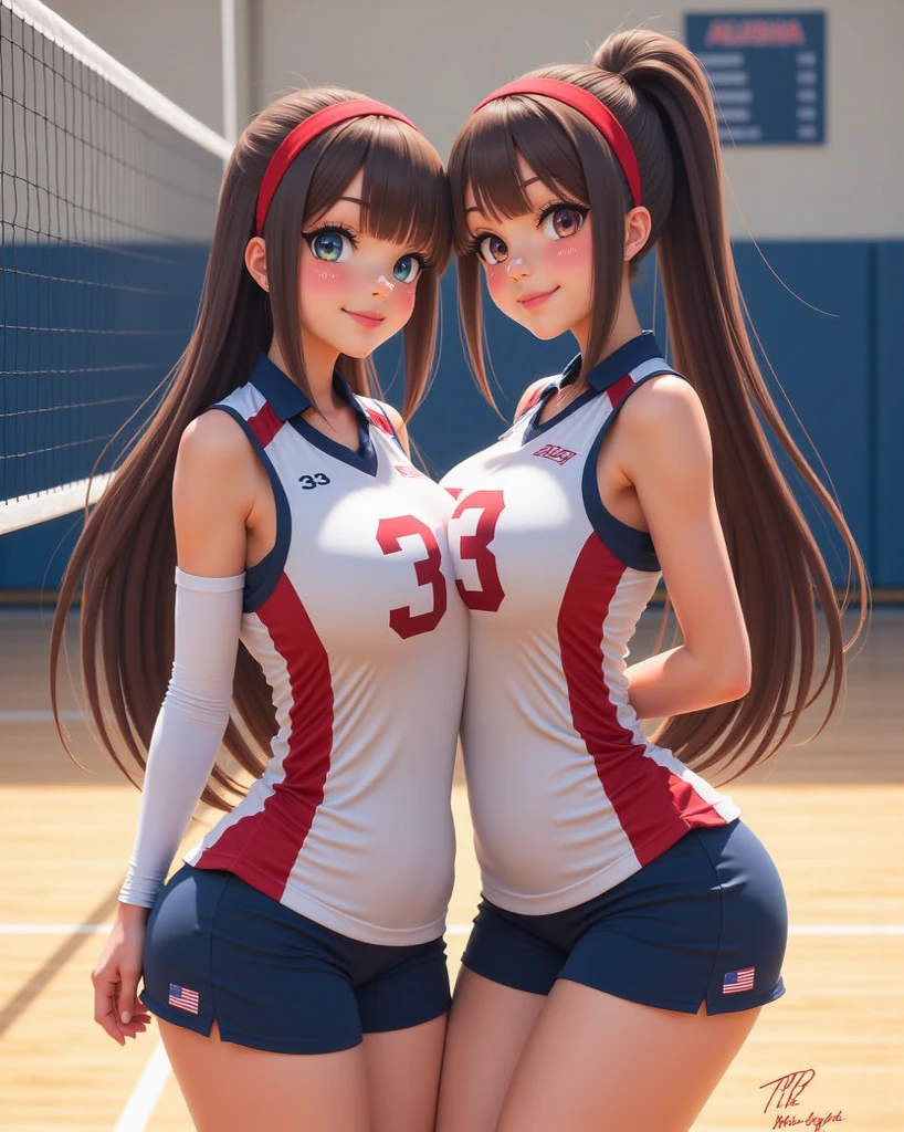 (8K ,hyper-detailing,ultra real photo,Best masterpiece,natural,Perfect artwork,Perfect female body),Sexy female volleyball player、short black wavy hair、super fit volleyball uniform、low chest,open neck collar,Wear volleyball shorts、an sexy、ssmile、Sexy pose on volleyball court,humongous large breast,,Beautiful long legs,Tall figure,fully body photo,