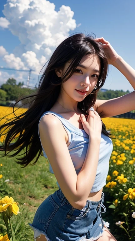 (Feel the wind:1.2, Hair blowing in the wind:1.4), (beautiful girl, Baby Face:1.6, Cute face, Idol Face:1.2), (Small and slender figure), (Slender body line), (((Beautiful and divine々Ishi costume:1.1))), (Smooth female body:1.2), Beautiful Skin, Small beautiful butt, Narrow waist, Thin thighs, (Highest quality, 8k, masterpiece:1.2), ((Frontal portrait:1.3)), ((Medium breast, Beautiful nipples)), ((Girl standing on the prairie)), (Detailed eyes and face:1.3), (Detailed hands:1.2), ((A fantastic atmosphere)), (Perfect Anatomy), Ultra-detailed, (Idol Smile:1.3), (View the viewer:1.3), Short Hair