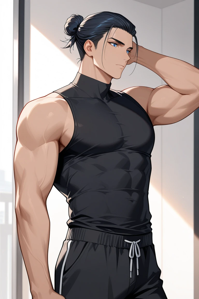 Boy, male body, adult, girl face, seductive face, seductive look, redhead, short wolf hair, perfect body, fit body, fulfilled sleeve shirt, muscular, small chest, cycling pants with pretuberance, pretuberance, sissy, femboy