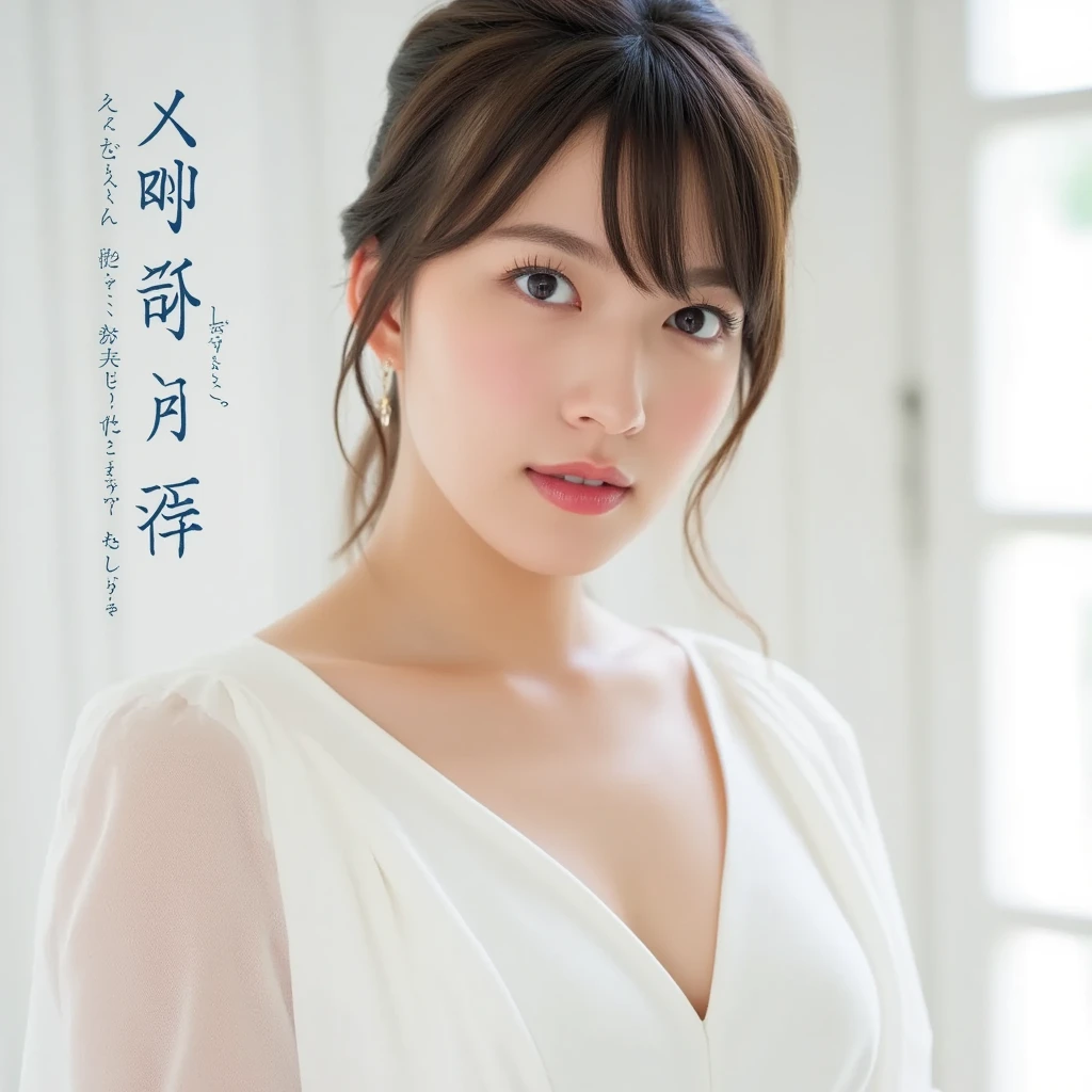 (Her breasts are in full view:1.5)、Nipples are visible、(RAW Photos), (Realistic), (masterpiece), (highest quality), High resolution, 8K resolution, (Intricate details), (Volumetric Light), Portraiture, woman,, short hair, Straight hair, Layered Hair, Brown haired, Highly detailed eyes, Source order, Very thin eyebrows, Highly detailed skin, Highly detailed mouth, Highly detailed nose, Cute like an idol, smile, ((Thick lips)), ((Look at the viewers)), (Elegant blouse)、Cleavage、The color of the clothes is up to you、The color of her underwear is see-through colorful、