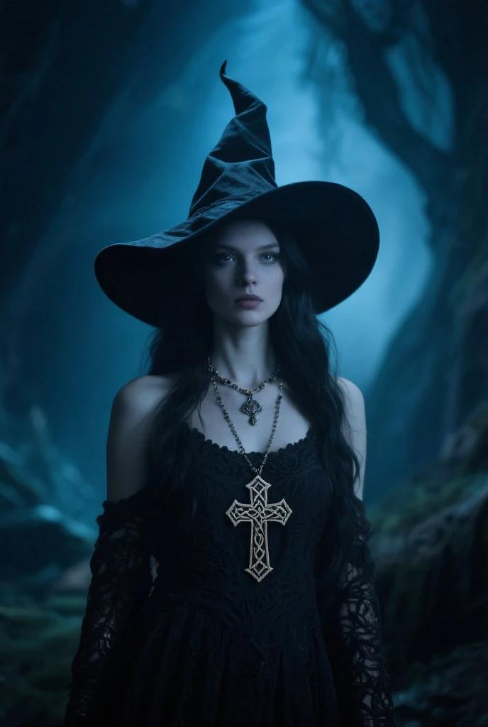 Front view, sexy witch, erotic photoshoot, posing in a cemetery, looking at viewer, gloomy light passing through hair, gloomy lighting, gothic style, witches' sabbath, ((dark night)), depth of field, bokeh