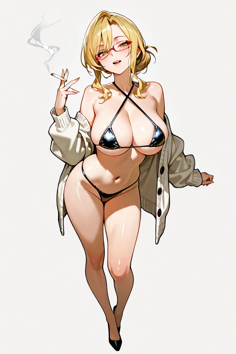 NSFW, (mushoku tensei, Momo-chan, large chest that hangs down, eye glasses), (Tight ultra detail bikini, high-heels), (Very beautiful layer cut medium hair, Very beautiful pastel purple hair), (masterpiece:1.2 Top Quality:1.2, in 8K, 2D, wall-paper:1.2, The Ultimate Illustrator:1.2, High resolution), 1womanl, (open stance), (kawaii faces), (More eyelashes), (Amazing eyes), ((The focus of her face seen from the front:1,3)), ((Close her face:1.2)), Very close to the face from below, kawaii, (ultradetailed eyes, Blue eyes), (Beautiful detail double), Smooth nose, (Dynamic Pose, Curvaceous:1.2, Footboard beauty:1.2), (Love Smile),
