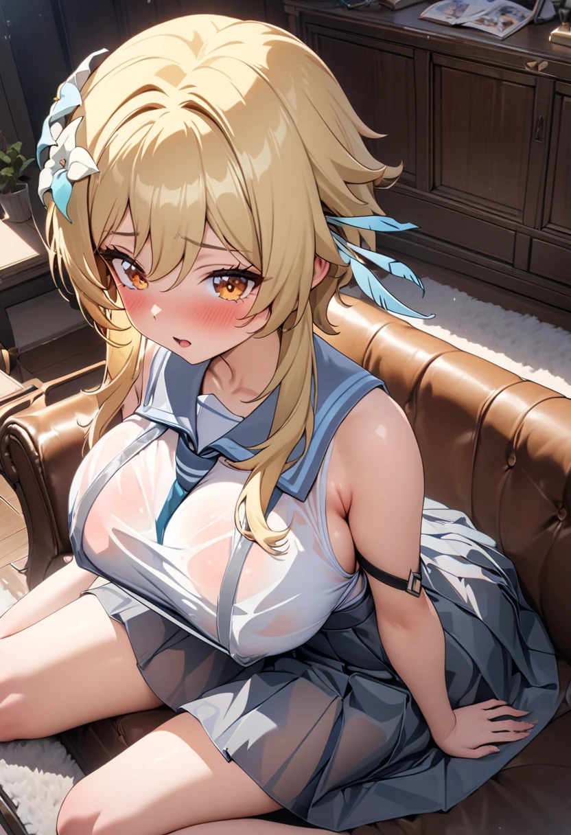 highest quality、Ultra-high resolution、Anatomically correct human body、Perfect human body、Clear lines、Two Arms、Two legs、((Five Fingers))、Delicate fingers、Low angle shot:1.5、((Showing panties:1.5))、((Light blonde hair:1.4))、((White sexy silk panties))、((Her tiny thong panties are tucked between her legs))、((Panties close up:1.4))、((Very large firm breasts:1.6))、((Gold sexy lingerie made from the finest silk:1.5))、Twin tails up to the waist、Delicate hair type、fluffyの髪、Curly Hair、Silk maid outfit、Maid clothes with wide open chest、White silk knee socks、A cute and beautiful face down to the last detail、(PurerosFace_v1:0.008)、eyeliner、blush、Embarrassing、Glare、 Glossy lips: 1.4, impatience、Panty Appeal、Panties close up:1.3、blush、Open your knees、Spread your legs、Disheveled clothes、Bright green eyes、Cute ribbon、Shiny gold leather high heels、Stiletto heels、transparent、Glowing White Skin、Sweaty chest、Bell earrings、Shining bright colors、Clear contours、Floral Hair Accessories、Small white gloves made of thin silk、stylish、kind、soft、High-end furniture、stylishな編み込み髪、Scrunchies on the wrist、Ribbon with bell around neck、Big eyes、Silky smooth texture、Color unification、Luxurious canopy bed、garter belt、Droopy eyes、Light blush on the cheeks、Put one hand over your mouth、Midday sunlight filtering through lace curtains、Bright interior、happiness、はっきりとしたBig eyes、Bright expression、M-shaped foot、Arabic style columns、Tilt your head、Laugh gently、非常にDelicate fingers先、Detailed and vibrantly colored floral wallpaper、Tea set、A small gold watch on one wrist、The leather corsets、Eyes that shine like jewels、Symmetry in clothing and accessories、fluffy、Finest Silk、attractive appearance、Plaid、明るいピンクColor unification感、Emphasizing the depth of the human body、Sharp camera angles、See-through、フリルの付いたfluffyの可愛い白いエプロン、