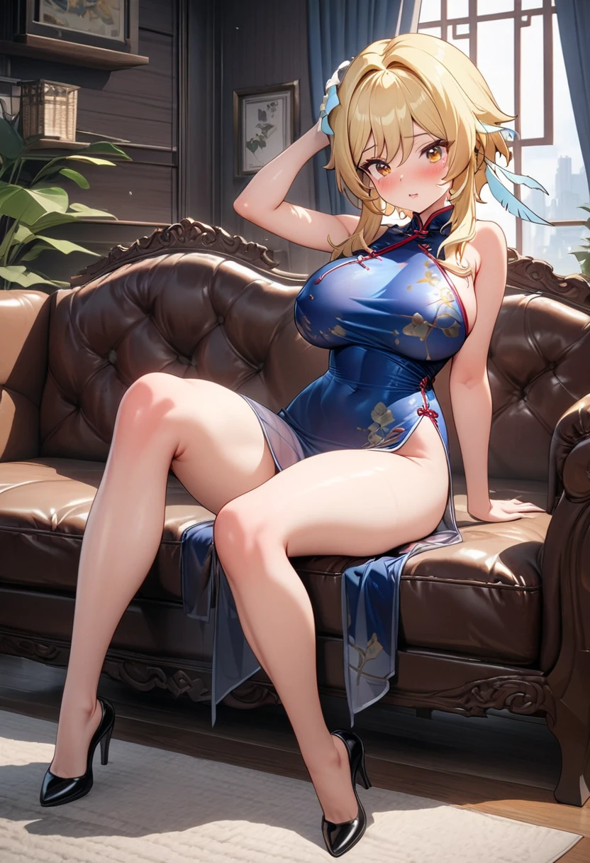 ((Best Quality)), ((masterpiece)), (detailed), exy girl with big ass and breasts, without clothes posing in an armchair