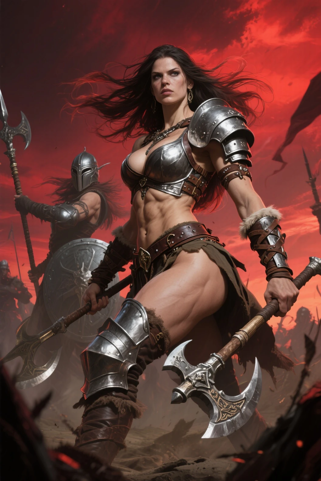Anthro female eagle knight holding a sword and shield, solo, serious expression, masterpiece, best art, full body, by laobai, by taran fiddler, by honovy, detailed eyes, detailed body, claws, tall, abs, pauldrons, exposed midriff, covered chest, loincloth