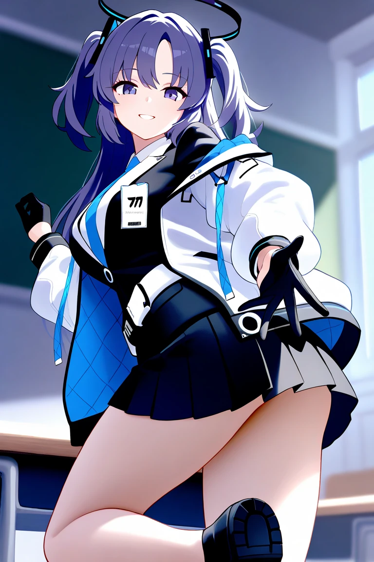 table top, highest quality, Super detailed, 1 girl, Belt Pouch, 黒いgloves, 黒いJacket, 黒のskirt, 青いtie, closed mouth, Default, gloves, hair ornaments, half gloves, ID card, Jacket, long sleeve, ミニskirt, 色とりどりのJacket, tie, プリーツskirt, Pouch, shirt, skirt, 一peoplein, white background, white belt, 白いJacket, 白のshirt, Yuuka, smile,((ピンクのレースpanties))、cowboy shot、,sexy pose Bewitching、black knee socks、Show panties through stockings、looking at the viewer、panty shot、Composition from the front、looking at the viewer、You can see her pink panty shots and slender body.1people々々'Japan181 year old girl、一people々in、slightly disheveled hair、頭からつま先まin全身、Composition from slightly below、ピンクpanties、pink underwear、skirtをたくし上げる、garbage house、NSFW, open your mouth , blush your nose, ((足の間hand of)), (((looking at the viewer))), pull down panties, boy undresses girl'panties, (((show off your pussy))), Detailed boy'hand of, (((detailed pussy))),skirtをたくし上げる、skirtたくし上げ、skirtを上げる、show underwear、