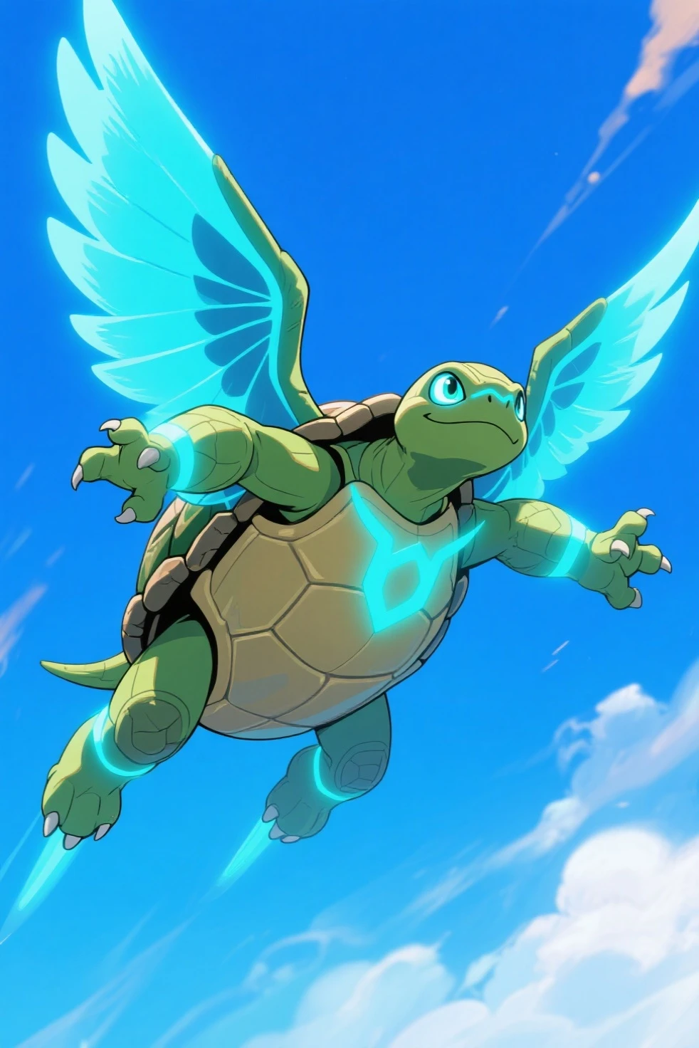 masterpiece, best quality, ultra high res, beautiful, visually stunning, elegant, incredible details,  w1ngs, extra eyes, faceless, covered eyes, mouth,  full body (sunglasses, Squirtle_Pokemon:0.8), floating, sky, clouds, (god rays:1.2), light rays, from below, barefoot,
<lora:w1ngs - Face Wings:1>, <lora:Squirtle_Pokemon_Combined:0.8>,