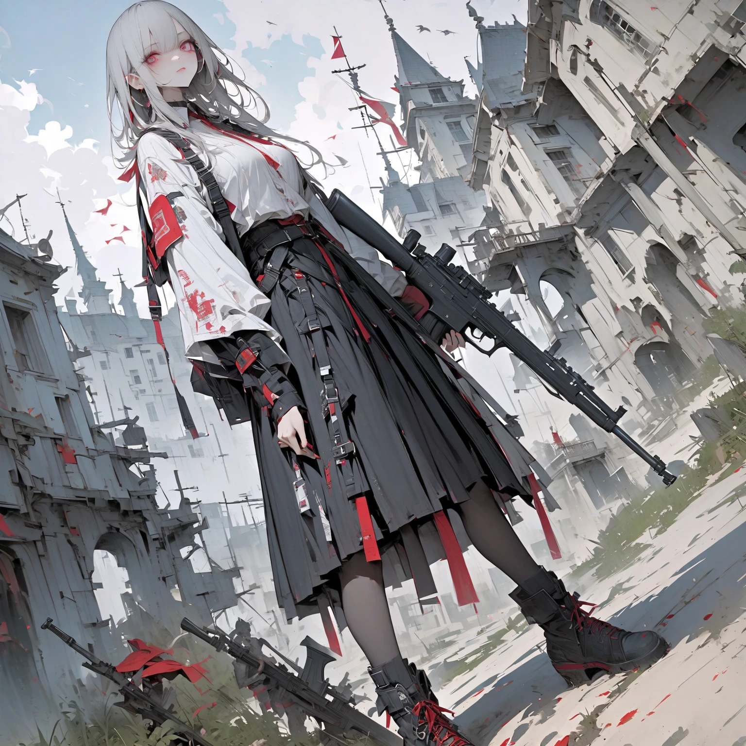 Anime girl standing in cemetery in uniform with sword, Kushatt Krenz Key Art Women, Guweiz in Pixiv ArtStation, from girls frontline, Guweiz on ArtStation Pixiv, Girls Frontline CG, Best anime 4k konachan wallpaper, Anime art wallpaper 4k, Anime art wallpaper 4 K, Anime art wallpaper 8 K