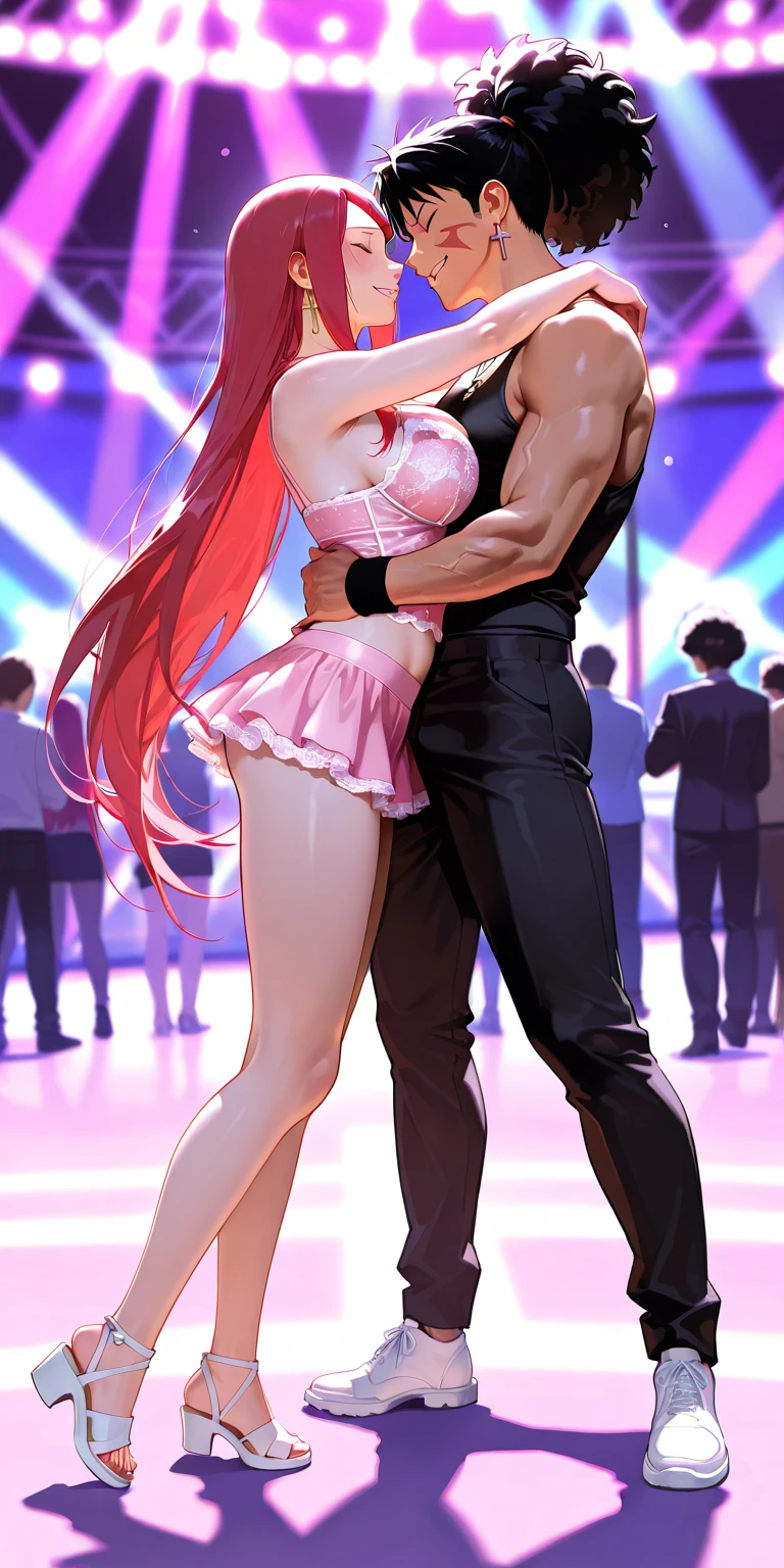 they are two people standing next to each other in a pose, anime styled 3d, smooth anime cg art, dancing with each other, passionate pose, couple dancing, anime pose, ilya kuvshinov with long hair, rob rey and kentarõ miura style, range murata and artgerm, yandere. tall, couple pose