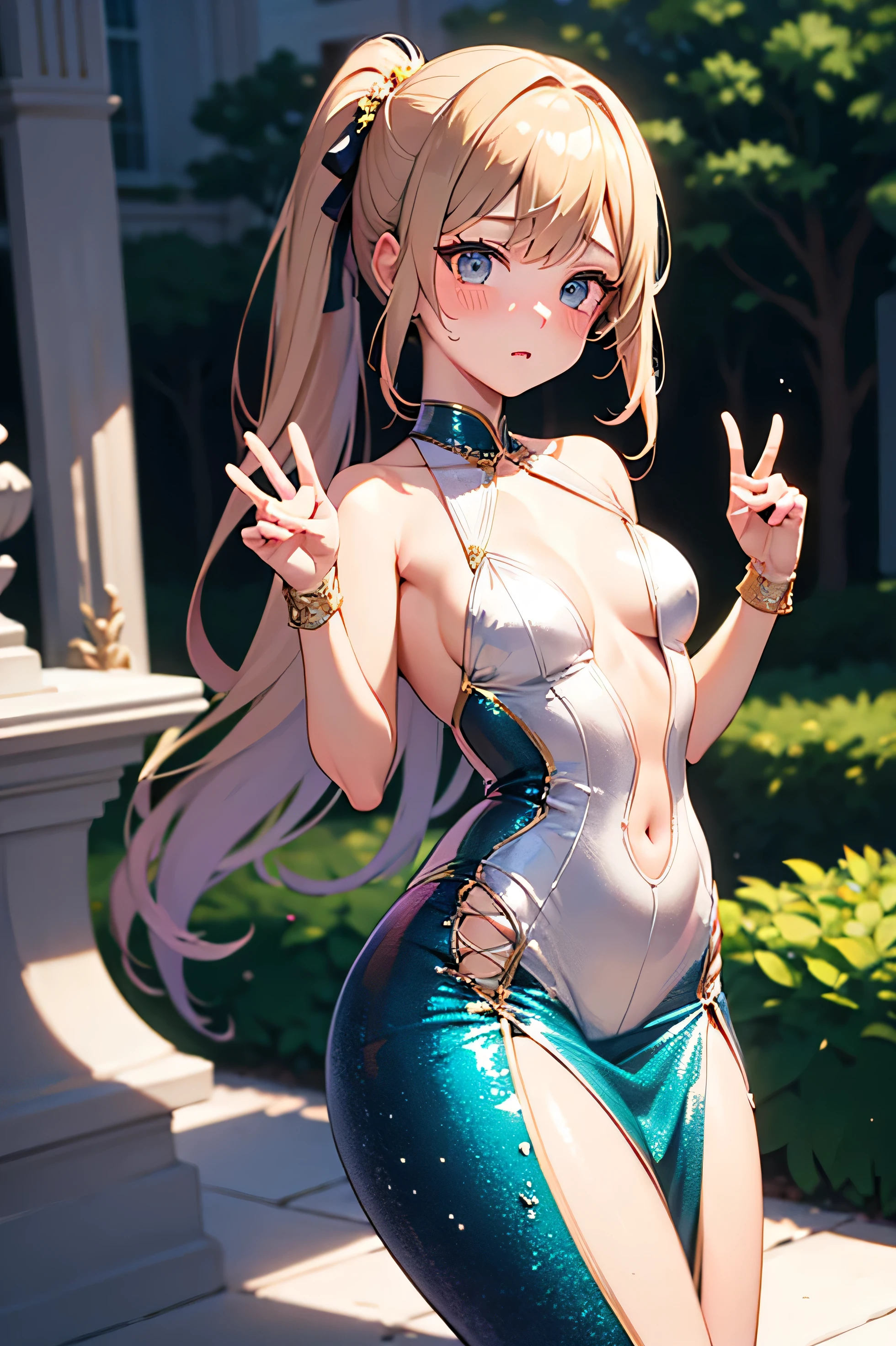 masterpiece, best quality, ultra-detailed, highres, 8k, (water color)++, (water color)++, 1 woman, pretty, young, symmetrical sharp blue eyes, (detailed skin | pale skin | white glowing skin)++, long brown hair, clear nose, (large breasts)++, thighs, swimsuit, earrings, wrist band, smile, being playful, thick lips, (night pool, party time, stylish, delighting)++, depth of field, cinematic lighting, luminous pool, outdoor, (best illuminate, best lighting)+, (lens flare, glitter, light sparkles, neon lighting)+,