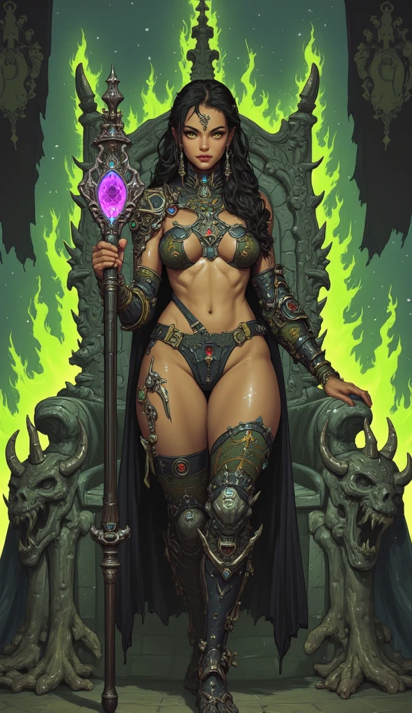 highly insanely detailed, masterpiece, top quality, best quality, highres, 4k, 8k, RAW photo, (1girl),solo,DejahT, pelvic curtain, gold ,bikini armor, makeup, dark dark skin, long hair, black hair, curly hair, floating hair, loincloth, headdress, tiara, pasties, see-through, 
nsfw,
watercolor, lineart,
sitting, throne,holding weapon, holding gun, sword, dual wielding, barefoot, place, curtains,indoors,pillar,
looking at viewer,  (dynamic weather), (dynamic colors), random colors,
 <lora:DejahT_v01-000003:0.80>