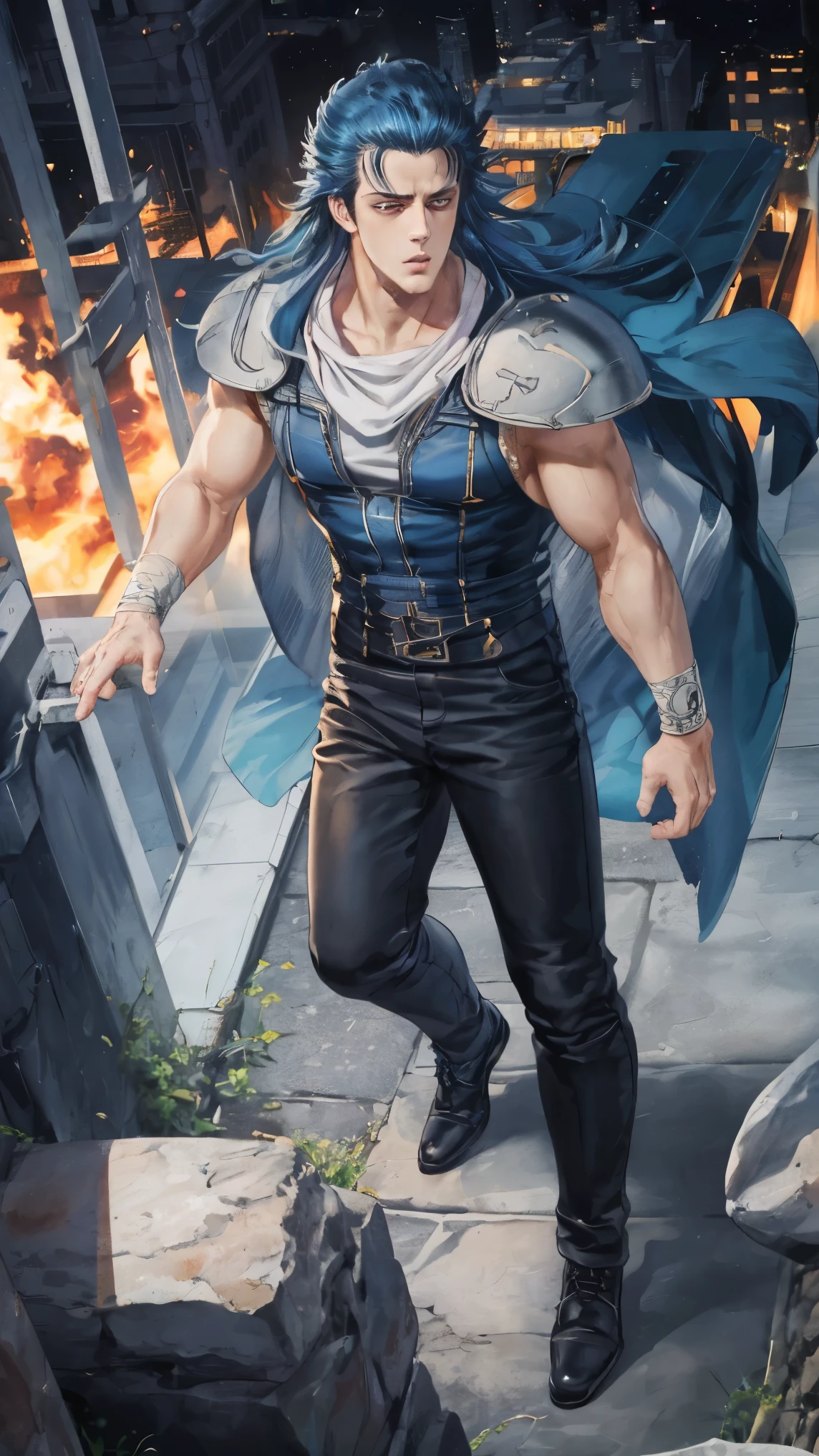 ((Best Quality)),( super high definition),(Super detailed),( detailed description ),((The best CG)),(masterpiece) , rei,1boy,blue metric hair,long hair,full body