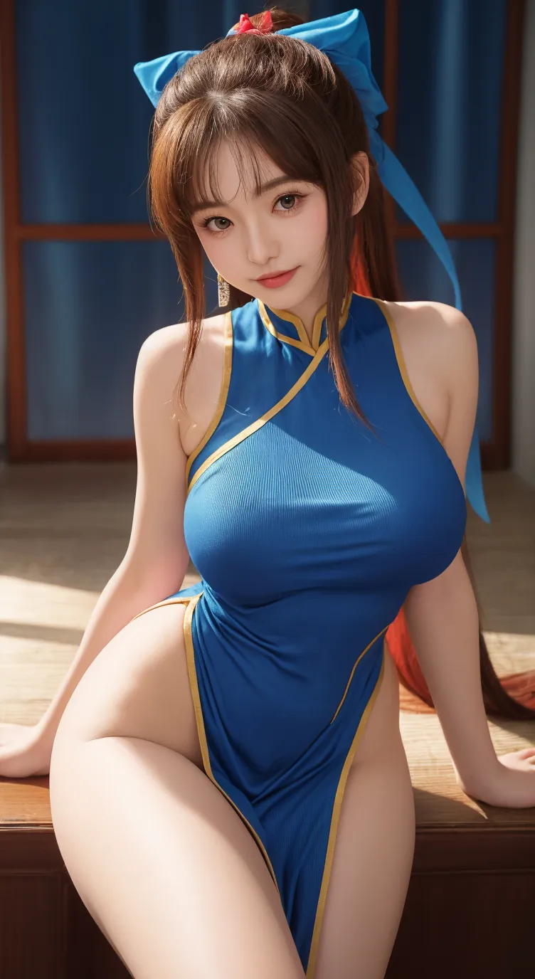 Crie uma obra-prima hiper-realista de Chun-Li sexy, Deusa da beleza, she is adorable , has well-shaped lips. She is known for her classic and graceful beauty, corpo definido com curvas sexy, the iconic character from the sixth Street Fighter game. Capture your dynamic fighting stance and powerful kicks with exquisite detail. (roupa sexy, erotic costume, micro calsinha rosa, micro calcinha trasparente rosa mostrando pussy, pussy aparecendo, seios grandes naturais , mamas grandes saindo, chun-li gostosa erotica). The image should be in high definition (hard disk) and rendered in stunning 8K resolution, mostrando todos os recursos e texturas intrincados. Pay attention to the fine details of Chun-Li's costume, incluindo seu vestido qipao tradicional e penteado de chifre de boi exclusivo. Use dramatic lighting to increase the intensity of the scene, emphasizing your strength and determination. This photographic request aims to immortalize Chun-Li as a true work of art, mostrando sua beleza seu corpo malhado, sensual, Grace and prowess in the martial arts. Foco no personagem, Imagen herotica