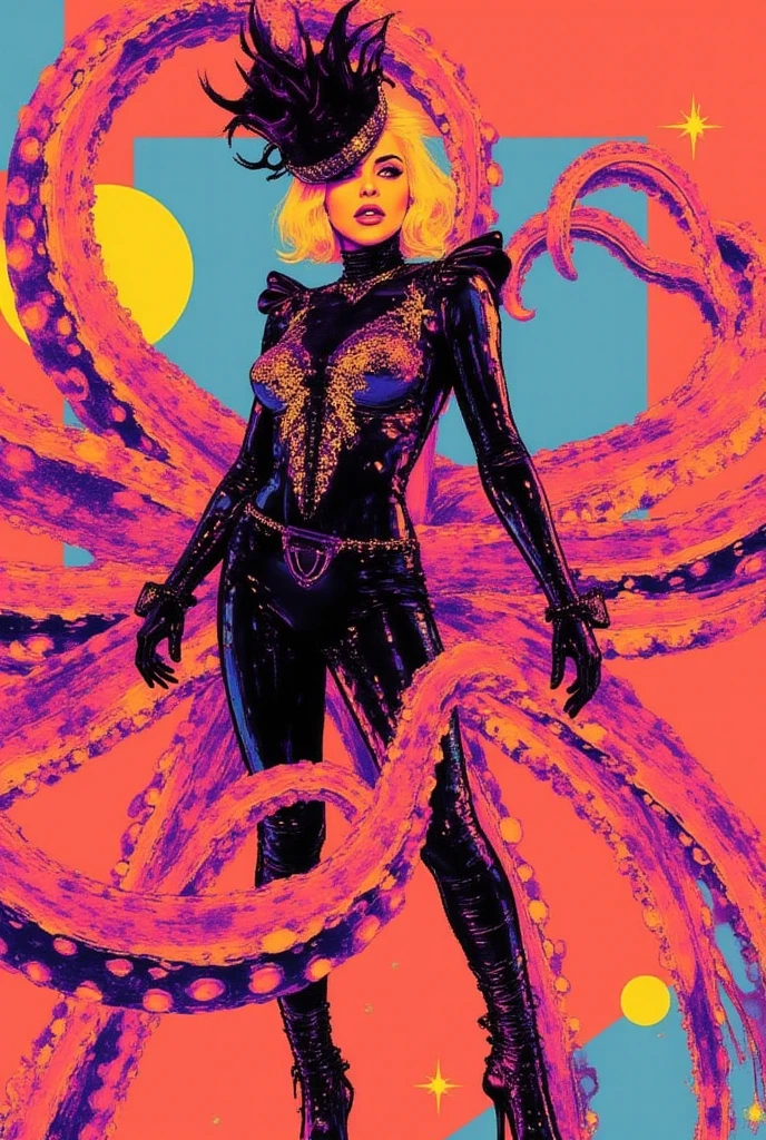 (dan mumford:1.3) cinematic perfect style, upper body of an old woman in pink leggins and a tight pink top,extreme detailed facial features, nsfw, (correct anatomy:1.2), (nsfw:1.2), perfect vivid gradient lovecraft colors, a finished masterpiece of art, Official background in the cinematic style of Dan Mumford,