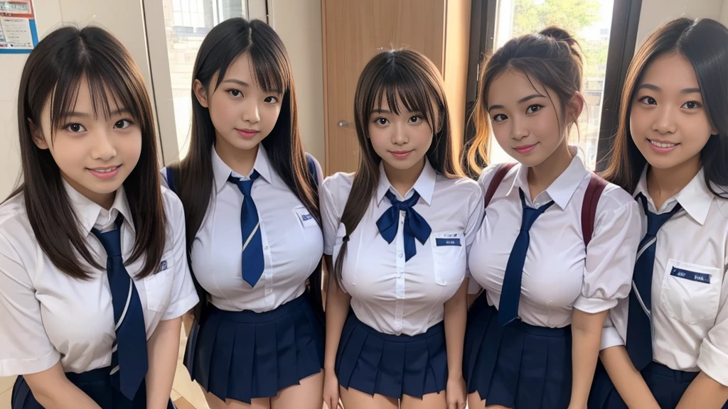 (NSFW)、(8K、Highest image quality、best photography:1.4、Super detailed description、Vibrant colors、master piece)、(from side)、(look away)、(((high school girl)))、(Detailed facial depiction、Huge breasts that are about to explode)、(White blouse with open chest、red tie)、(burst into laughter、laugh happily)、big breasts(((classroom)))、the best beauty、super cute、glamorous、erotic、Lewd、obscene、obscene