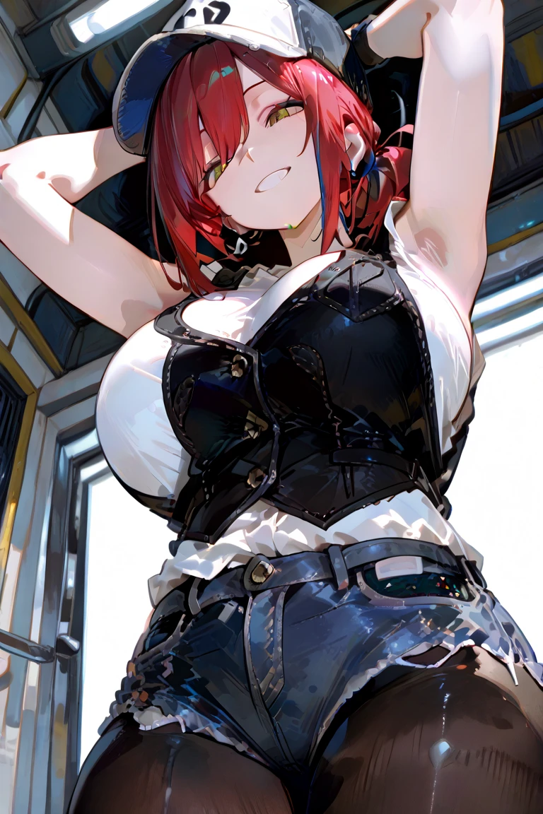 (solo 1 skinny 10 years old girl:1.5), (the middle ages:1.3), (short red hair:1.5), (short dress:1.3), (plunging neckline), (wiry corset emphasize cleavage:1.1), (very short torso:1.3), (inconceivably thin narrow waist), short (brown capelet:1.3), BREAK, (flapping very short brown skirt:1.3), emphasize thigh gap, (thin long legs), nose blush