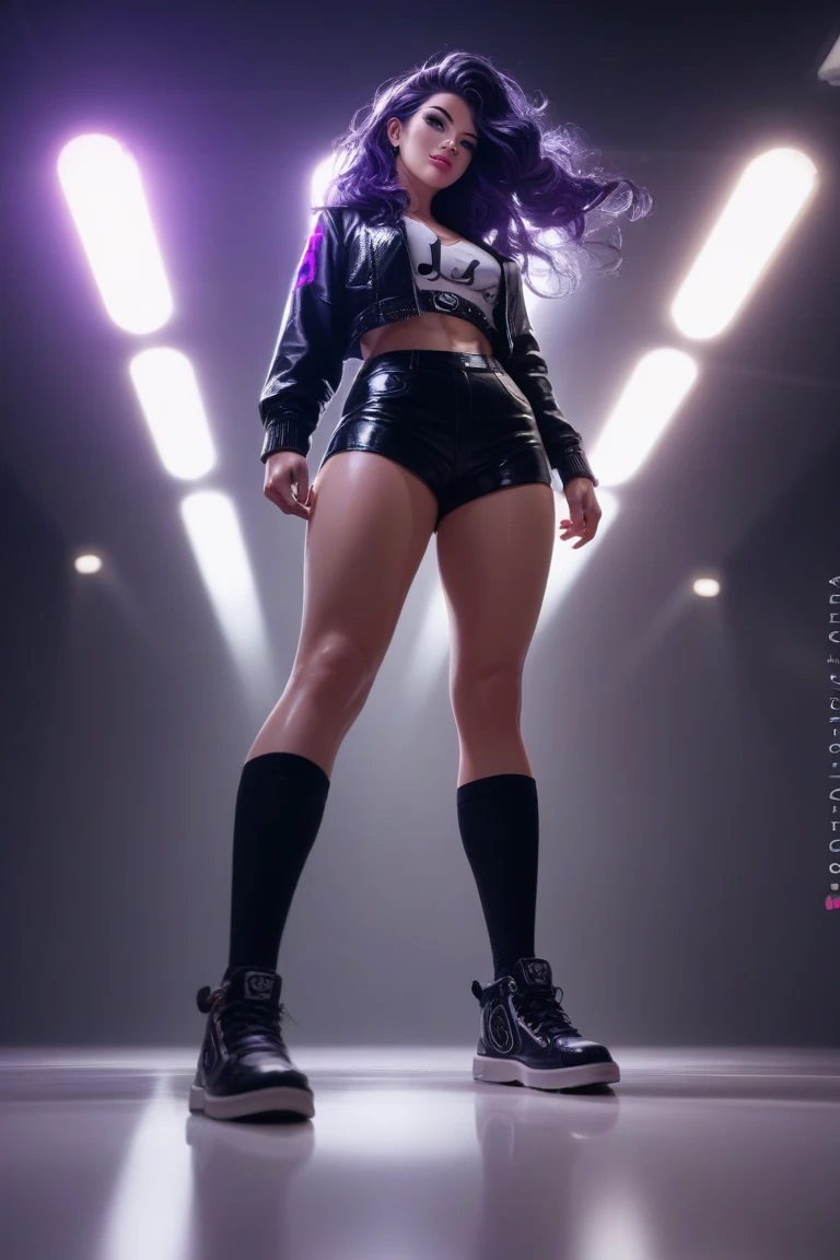 Best quality, highly detailed, ultra detailed, 1 brown skin boy, flat chest, male chest, slim curvy body, long pink dreadlocks, pink dreadlocks, pink eyes, vampire, pointy ears, sharp nails, black lipgloss, goth, black crop top, black mini skirt, fishnets, big butt, living room, stepping on audience with black boots, low angle