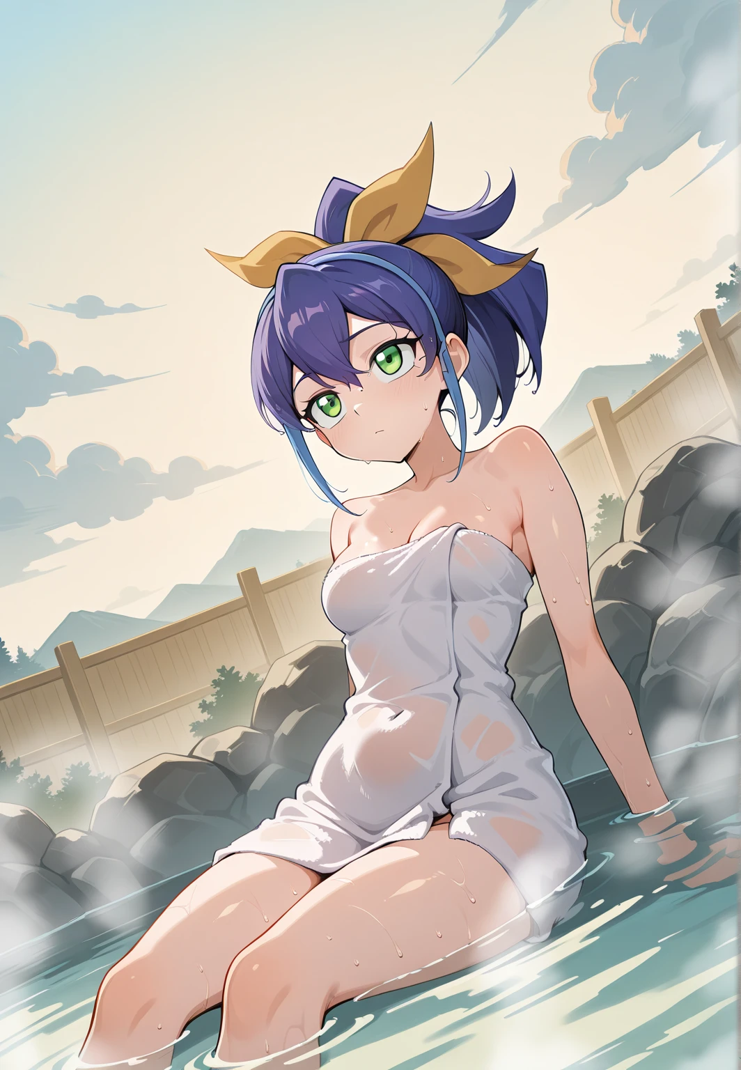 ((Highest quality)), ((masterpiece)), (detailed),  Satori Komeiji short hair middle breasts sexy Cute face naked Leg spread Inner thighs