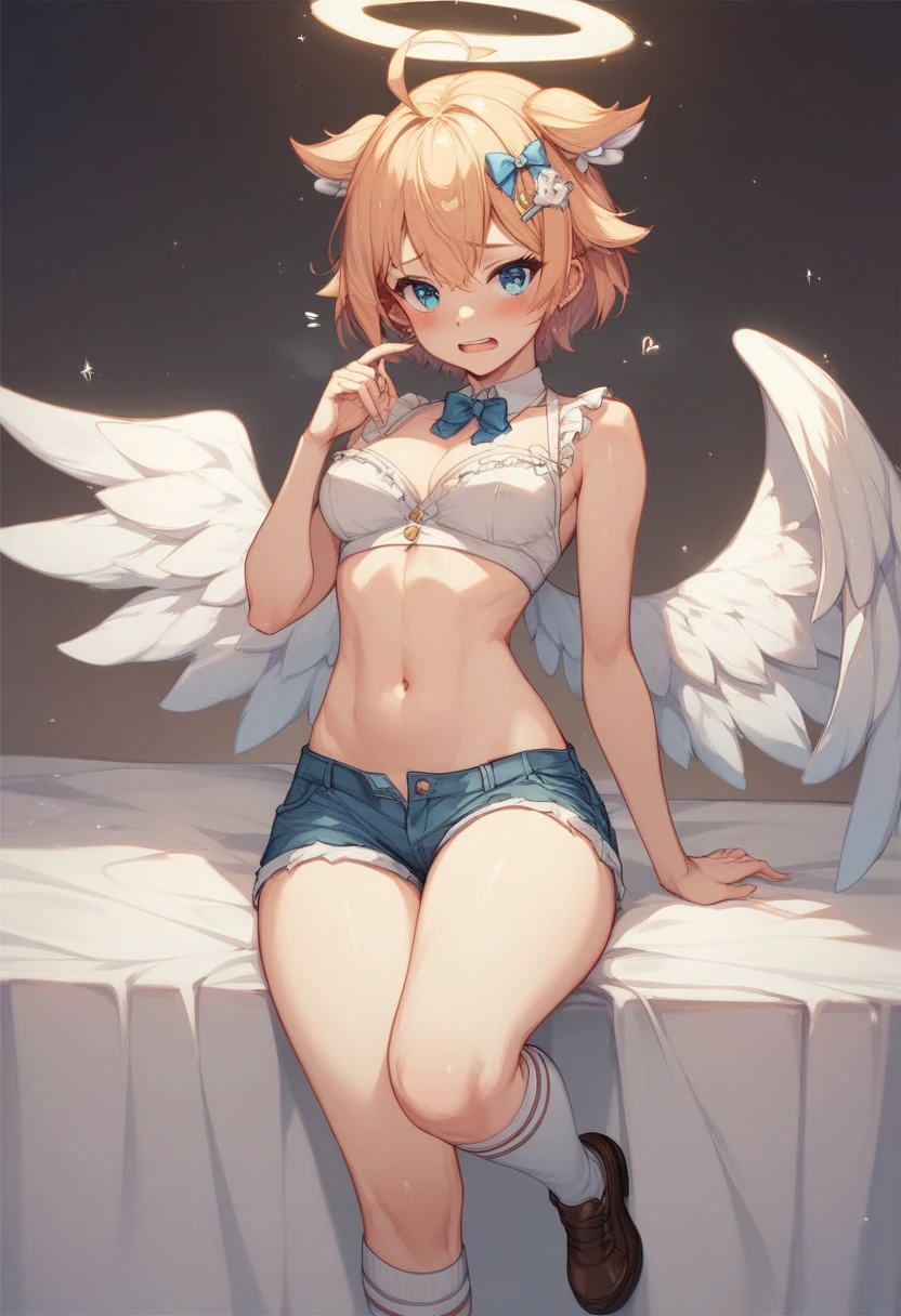 (masterpiece, highest quality:1.3), 1 cute girl, ideal ratio body proportions, blonde short hair, black frilled mini skirt, puffy shoulders, bare arms, magic wand, (white cotton panties, 1 strange small animals:1.4), dynamic pose, night city,
