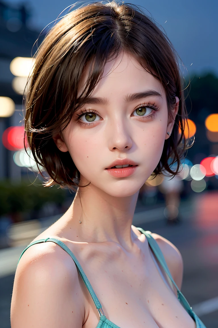 highest quality, masterpiece, Ultra-high resolution, (Realistic:1.4), RAW Photos, One girl, Off the shoulder, In the Dark, Deep Shadow, Modest, Night Alley, short hair, roadside,walking, 20-year-old,Cute face, Small breasts, Tight shirt,(head shot:1.5)