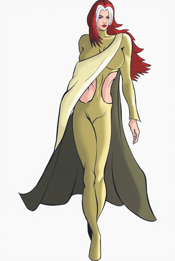 Beautiful woman in intricate Avant-Garde and Sculptural Outfit boobs medium orange hair & eyes naked full body